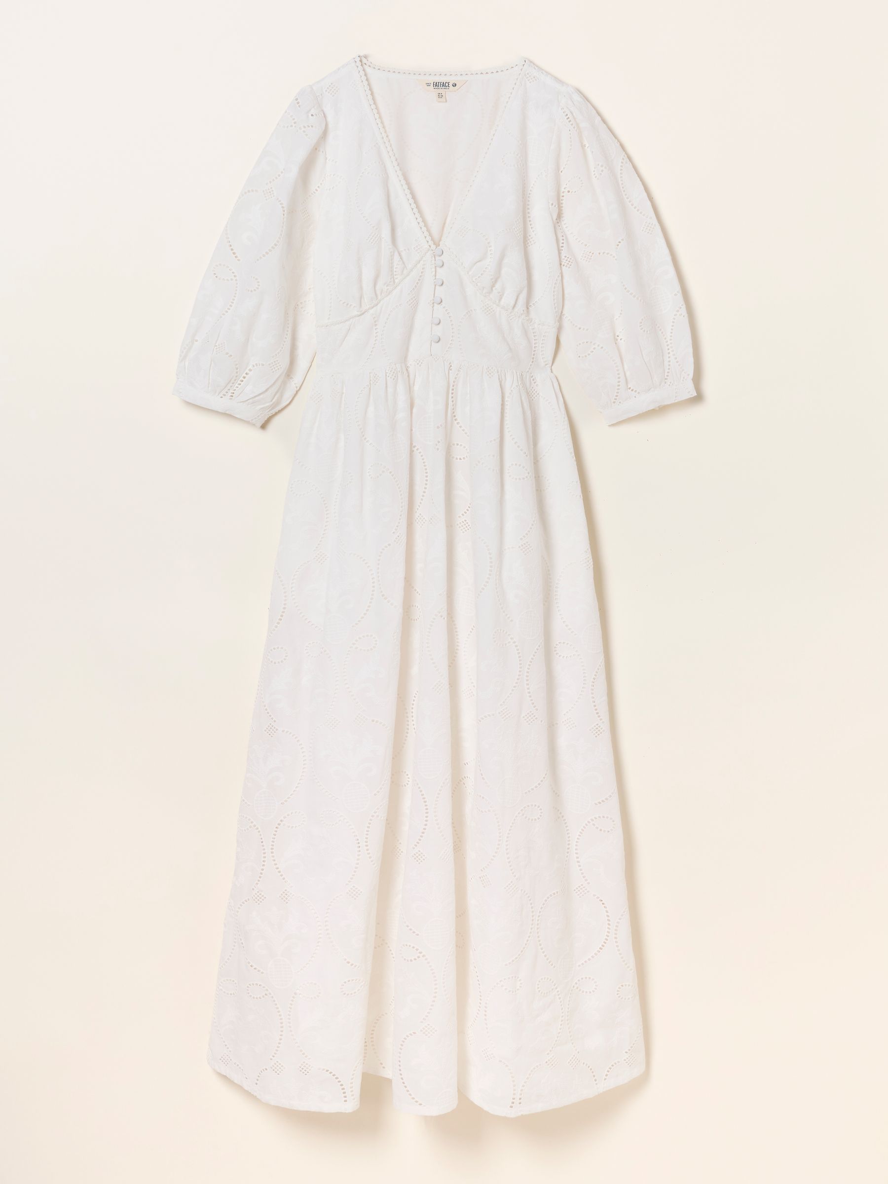 Flo White Regular Broderie Midi Dress | FatFace USA Flo White Regular Broderie Midi Dress | FatFace USA