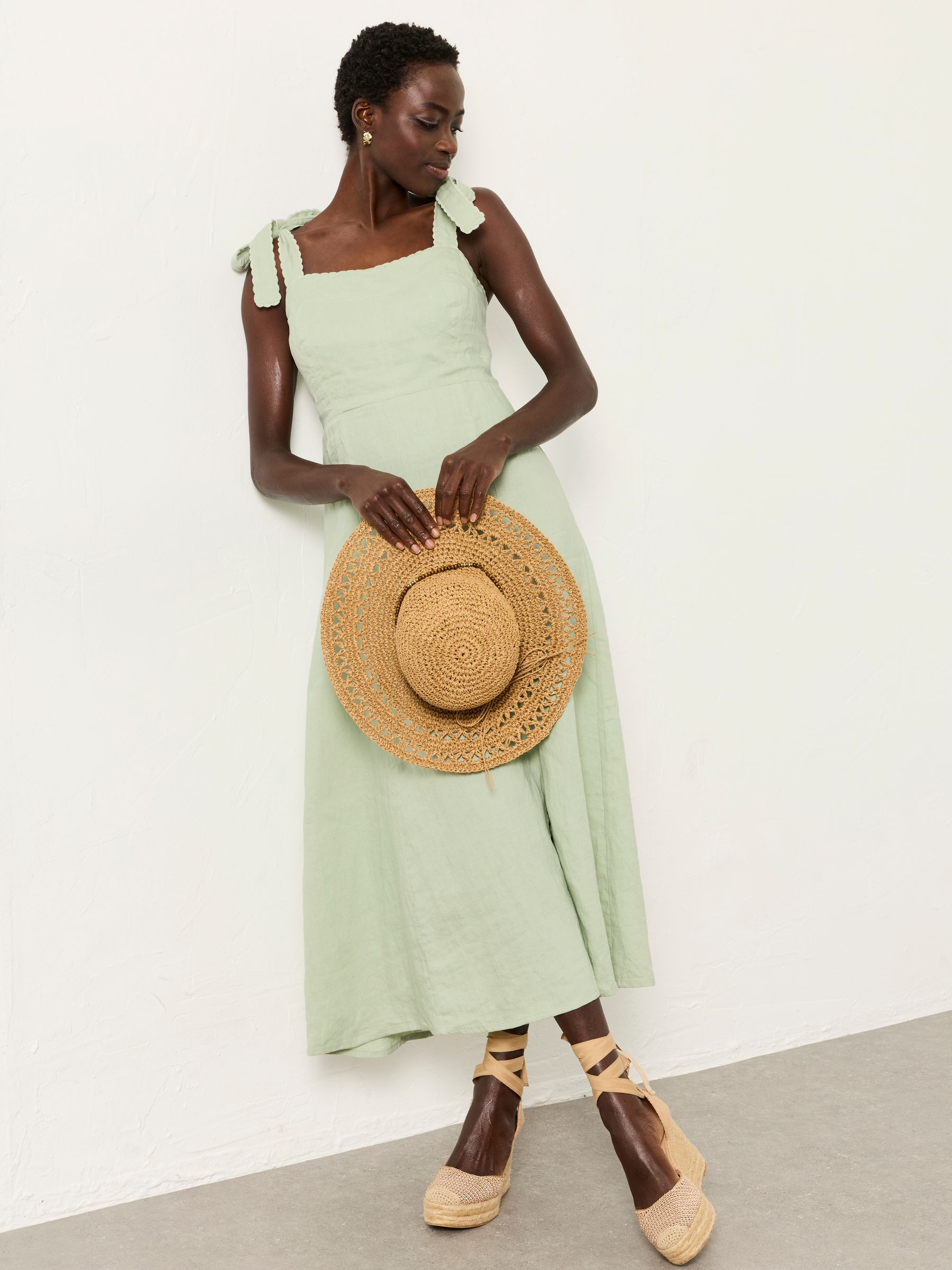 Delphine Green Regular Linen Midi Dress - Size 6 S