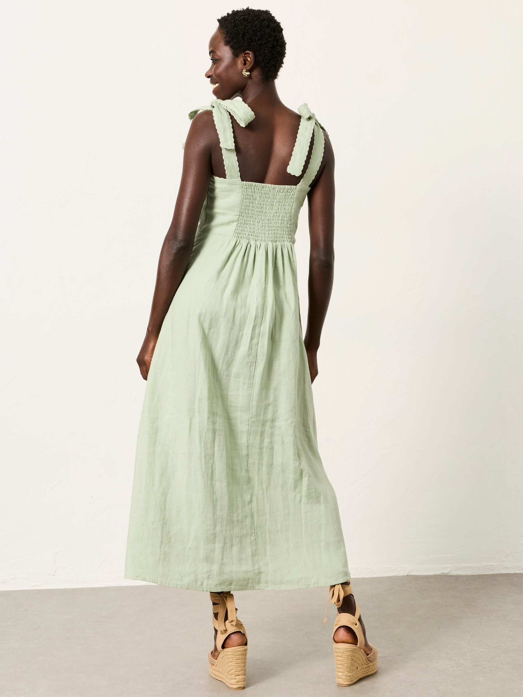Delphine Green Regular Linen Midi Dress - Image 2 of 6