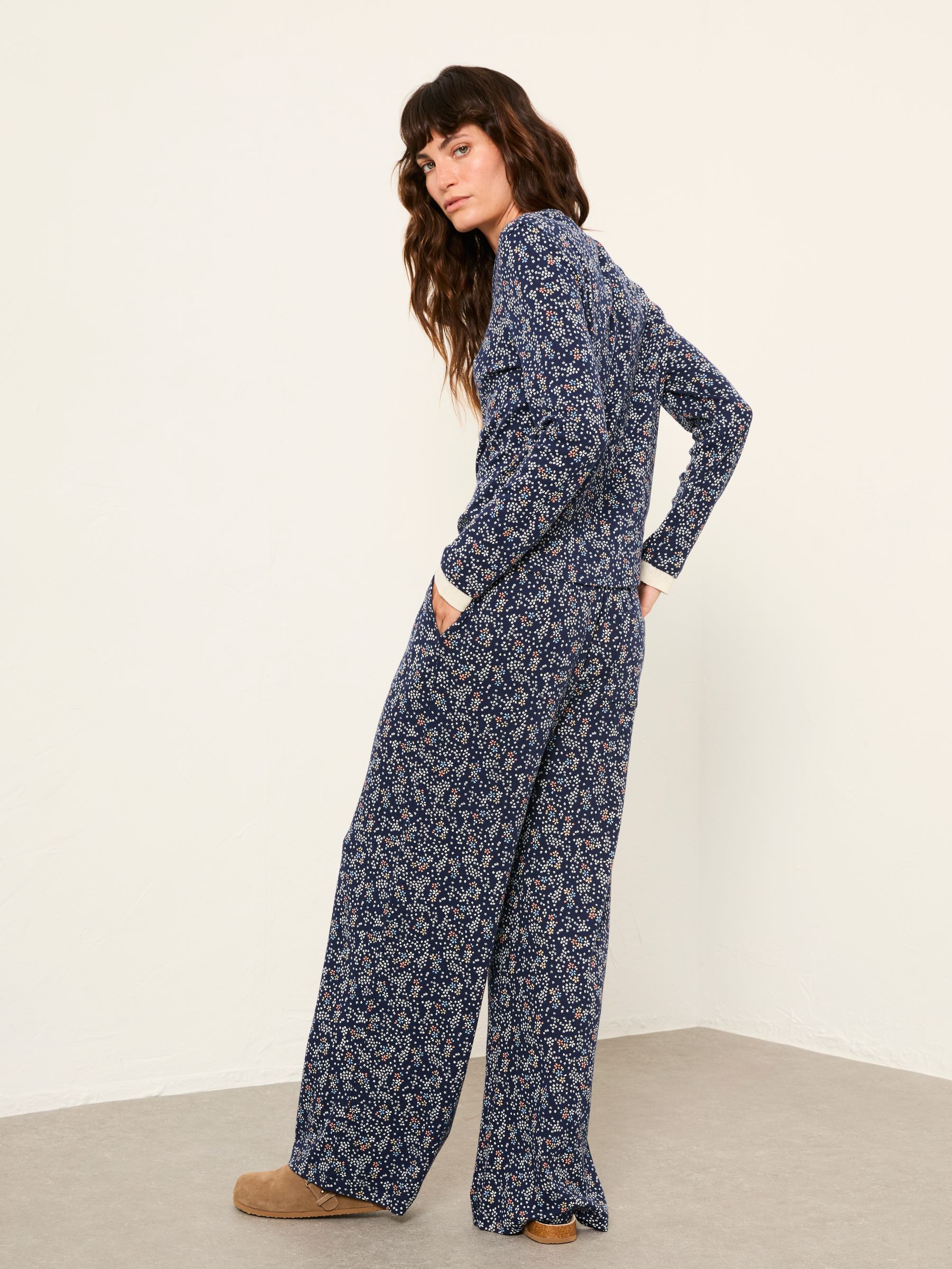Navy Ditsy Print Jersey Pyjama Set - Image 2 of 5 Navy Ditsy Print Jersey Pyjama Set - Image 2 of 5