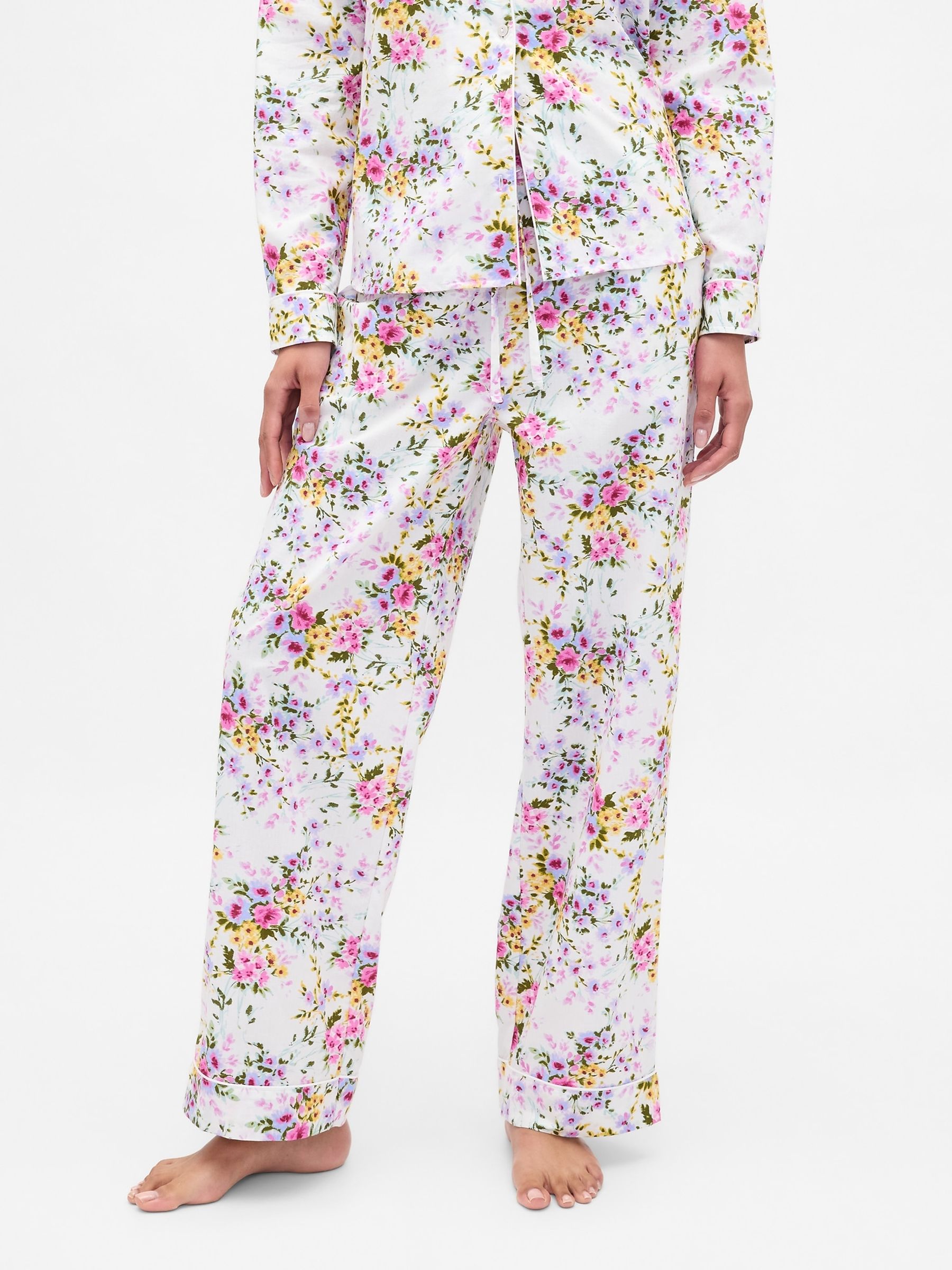 White/Pink Floral Poplin Pyjamas Trousers - Image 1 of 5