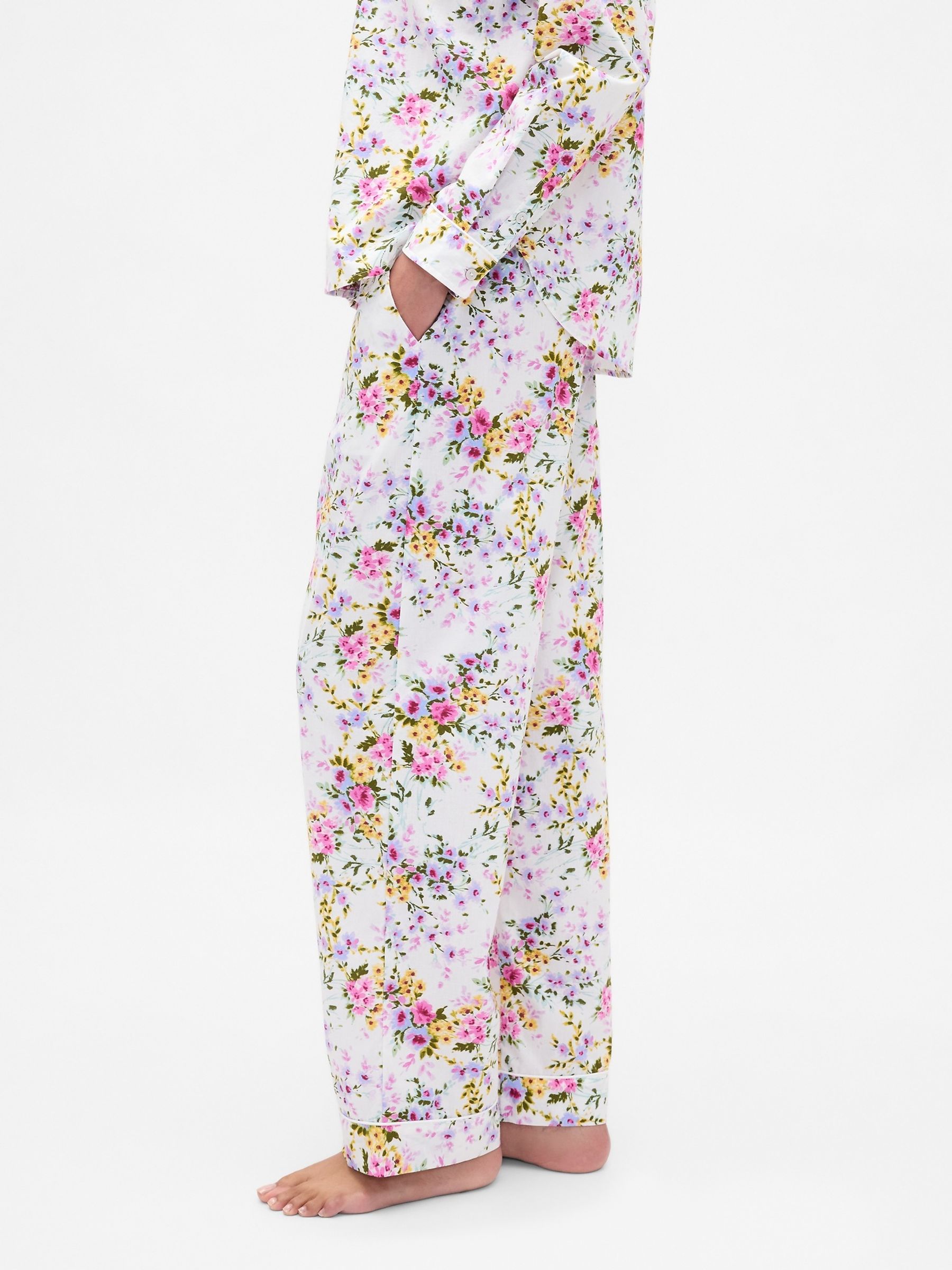 White/Pink Floral Poplin Pyjamas Trousers - Image 3 of 5