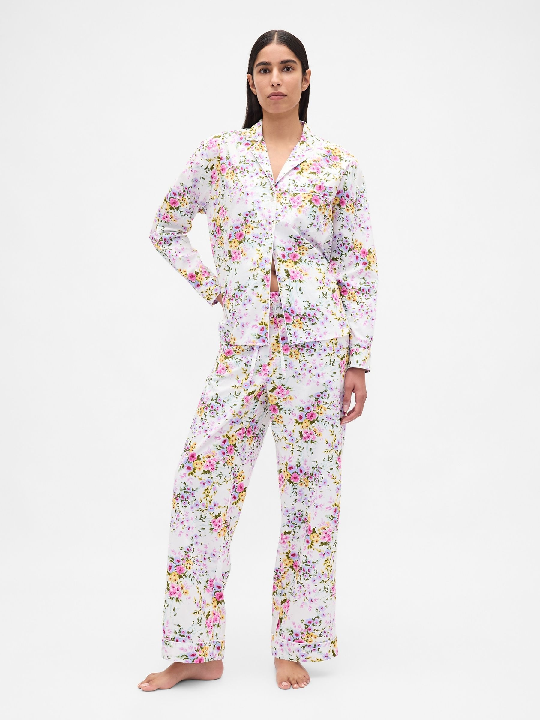 White/Pink Floral Poplin Pyjamas Trousers - Image 4 of 5