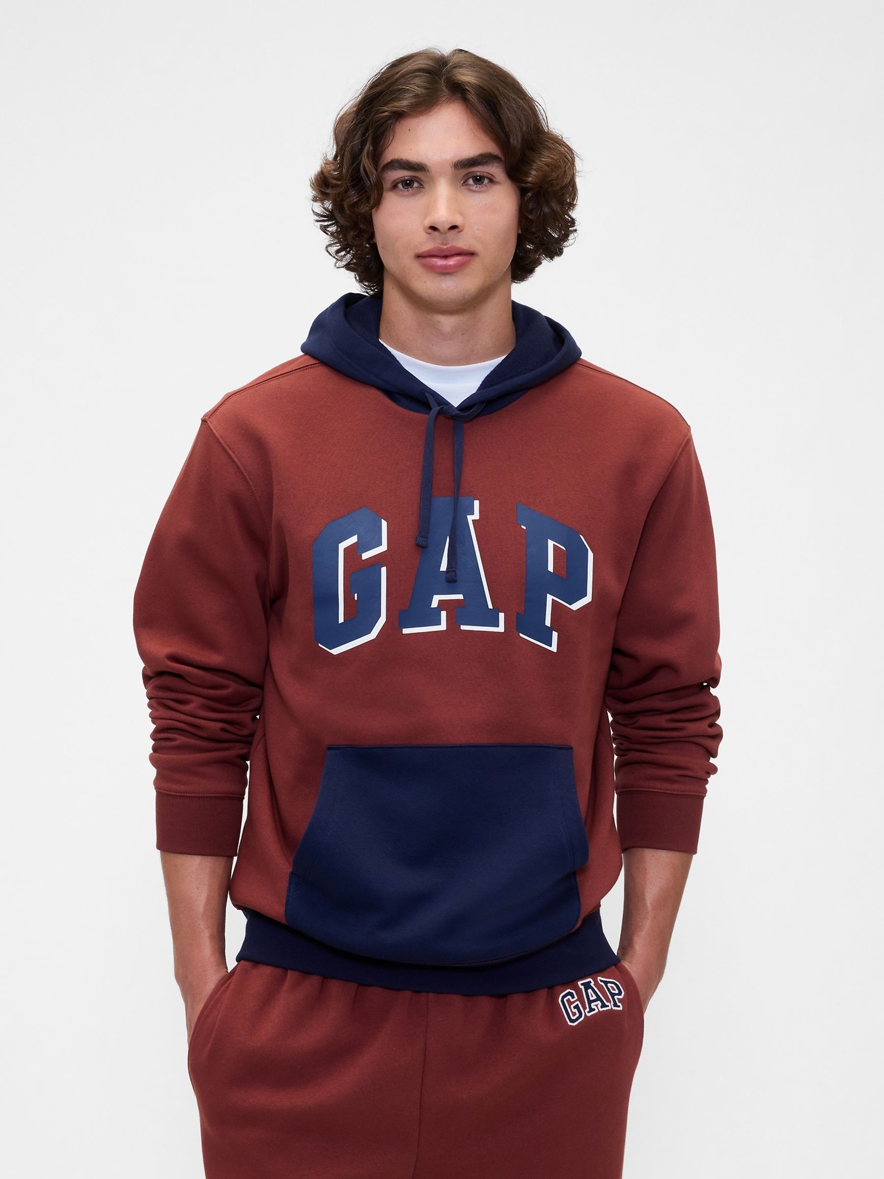 Red Relaxed Logo Colourblock Hoodie - Image 1 of 4