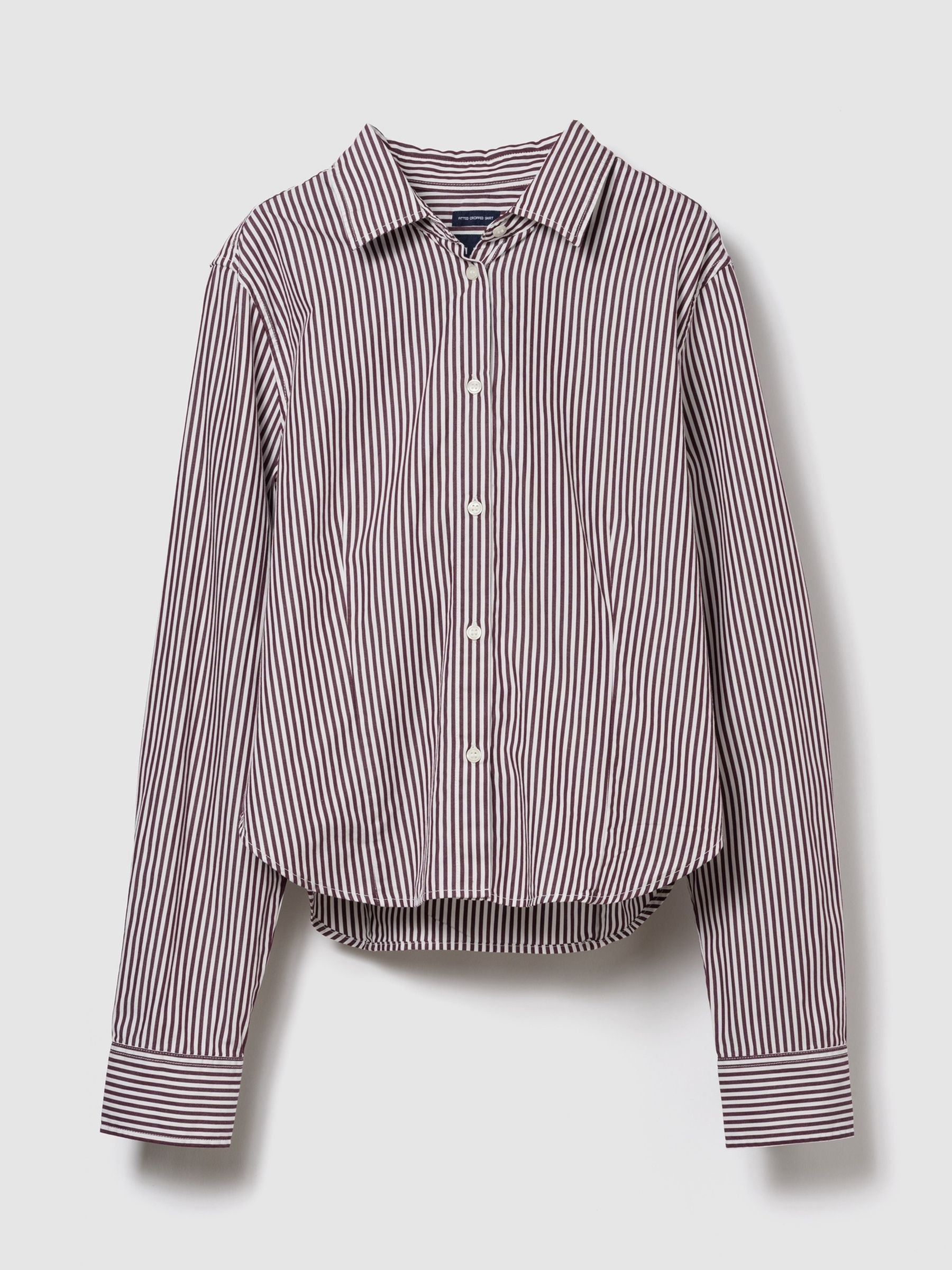 Red Stripe Cotton Fitted Crop Shirt - Image 1 of 2