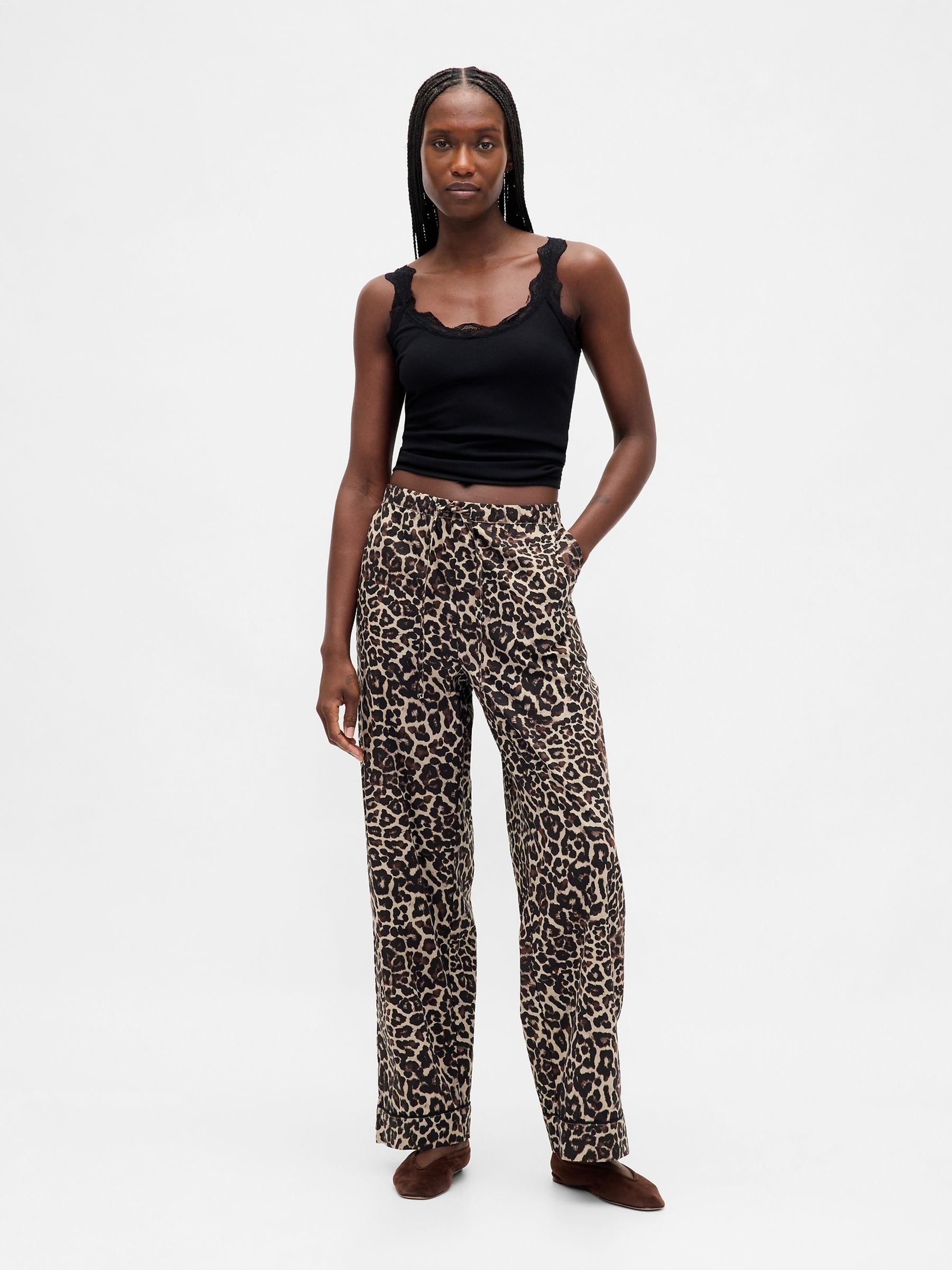 Brown Leopard Print Poplin Pyjama Trousers - Image 4 of 5