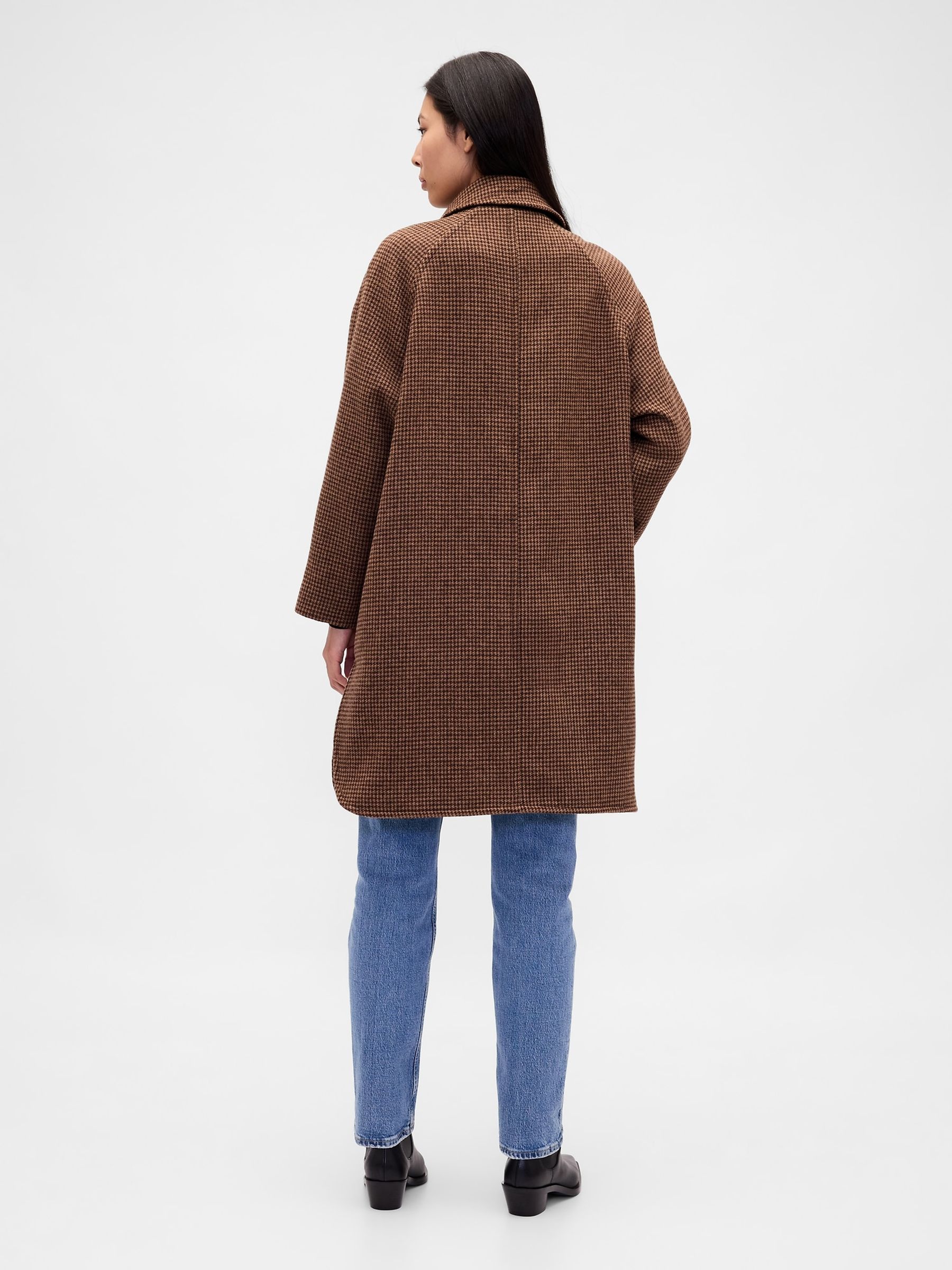 Brown Wool Blend Houndstooth Car Coat - Image 2 of 4 Brown Wool Blend Houndstooth Car Coat - Image 2 of 4