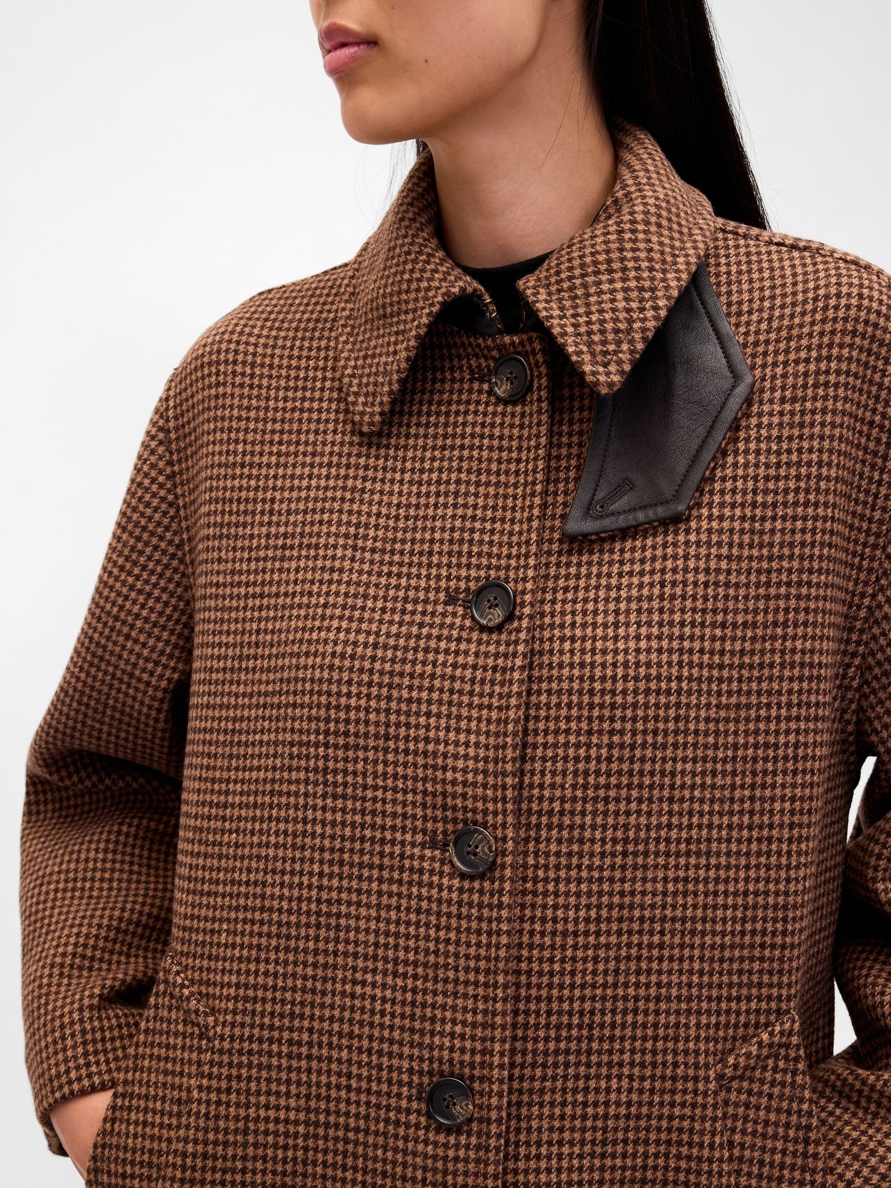 Brown Wool Blend Houndstooth Car Coat - Image 4 of 4