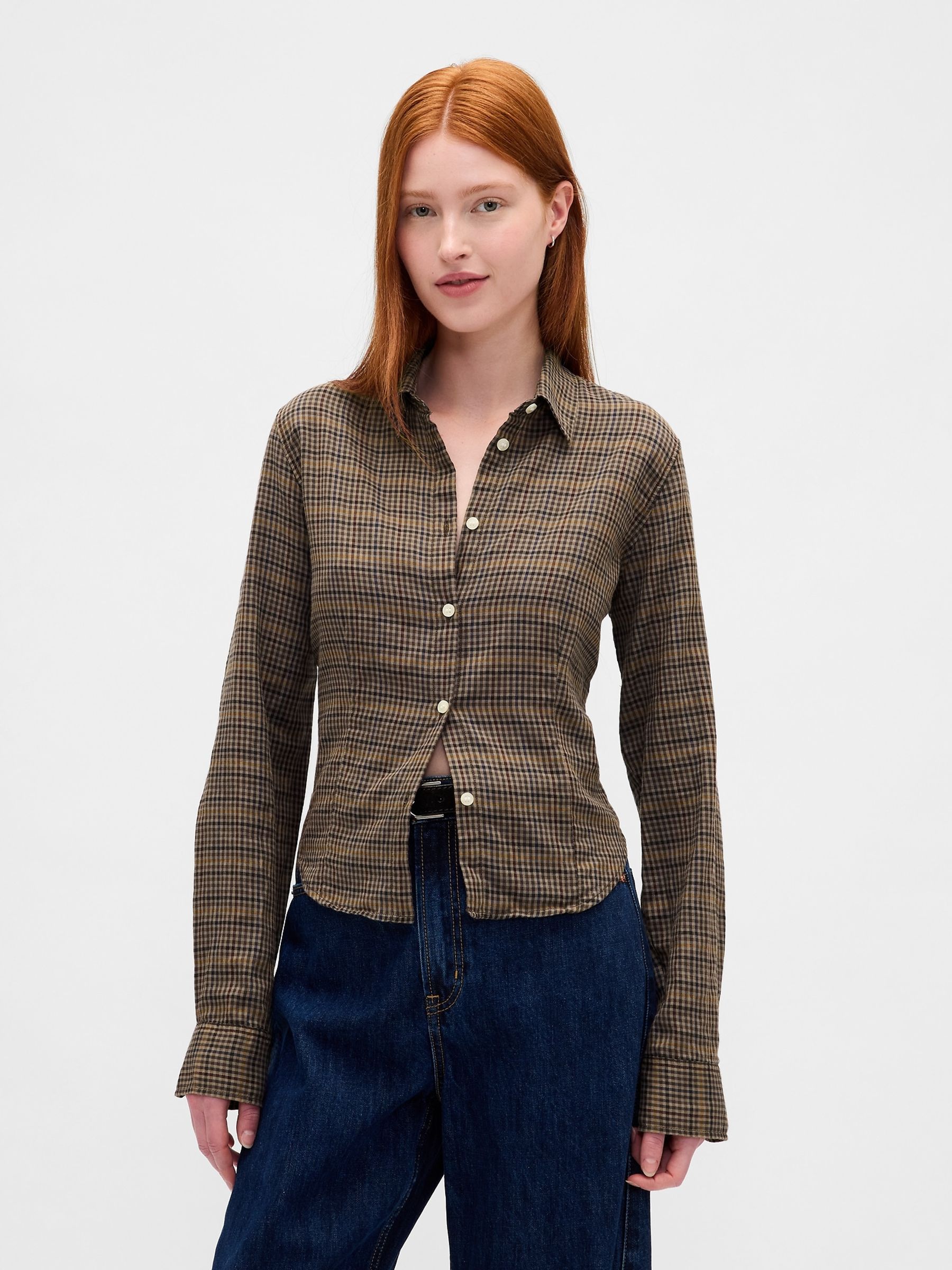Brown Fitted Check Shirt | Gap
