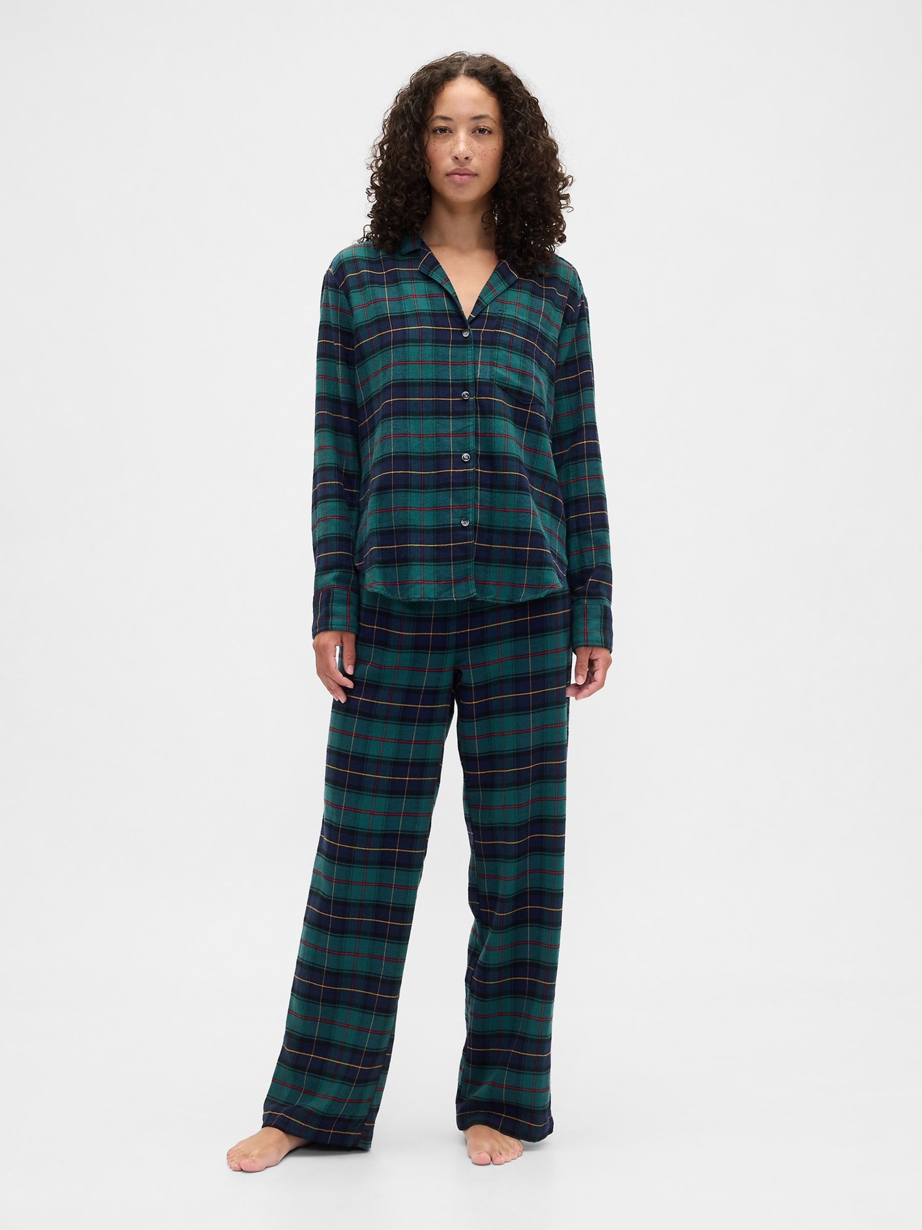 Green Flannel Long Sleeve Pyjama Top - Image 3 of 4