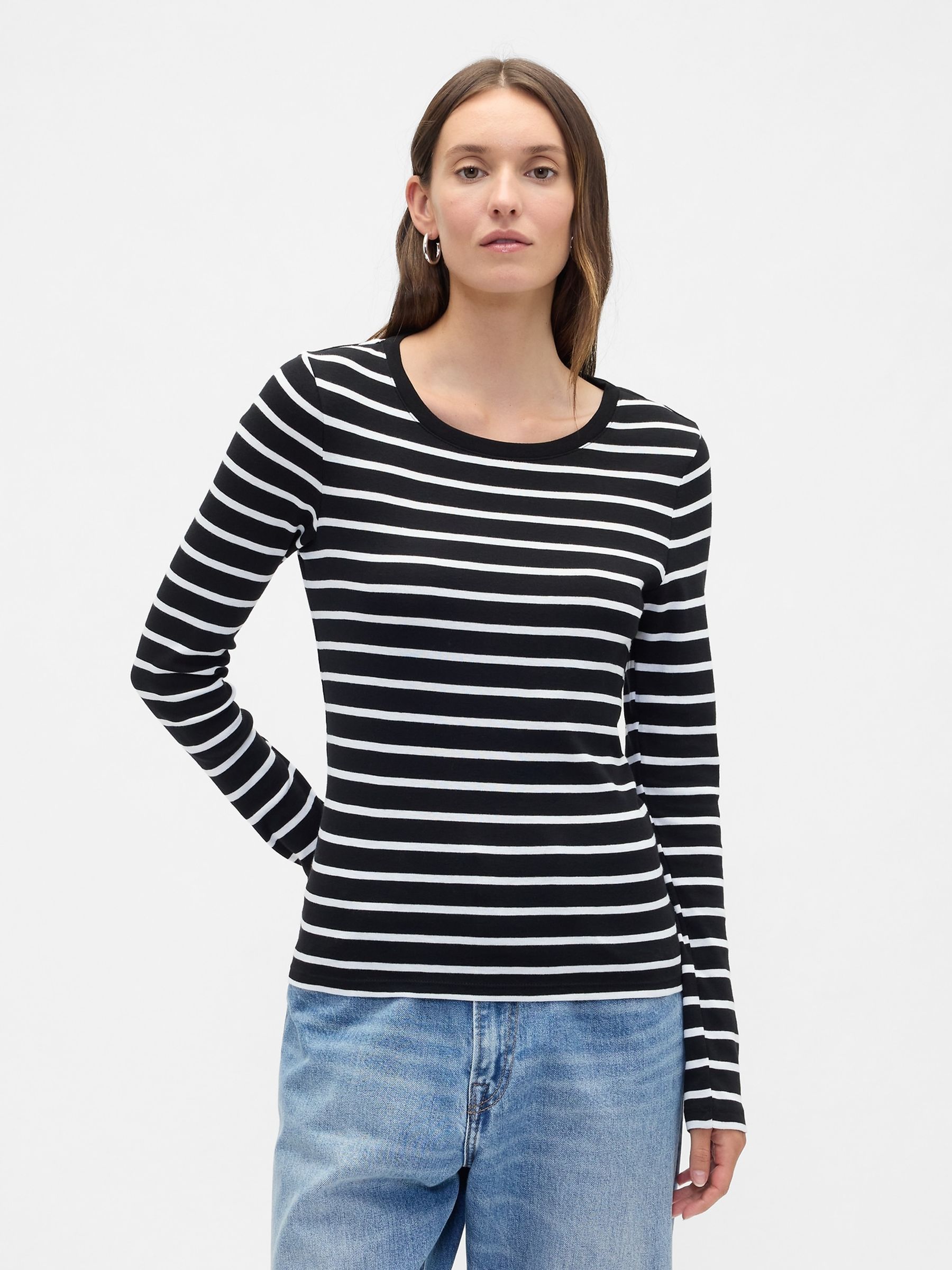 Black Modern Crewneck Long Sleeve T-Shirt - Image 1 of 5