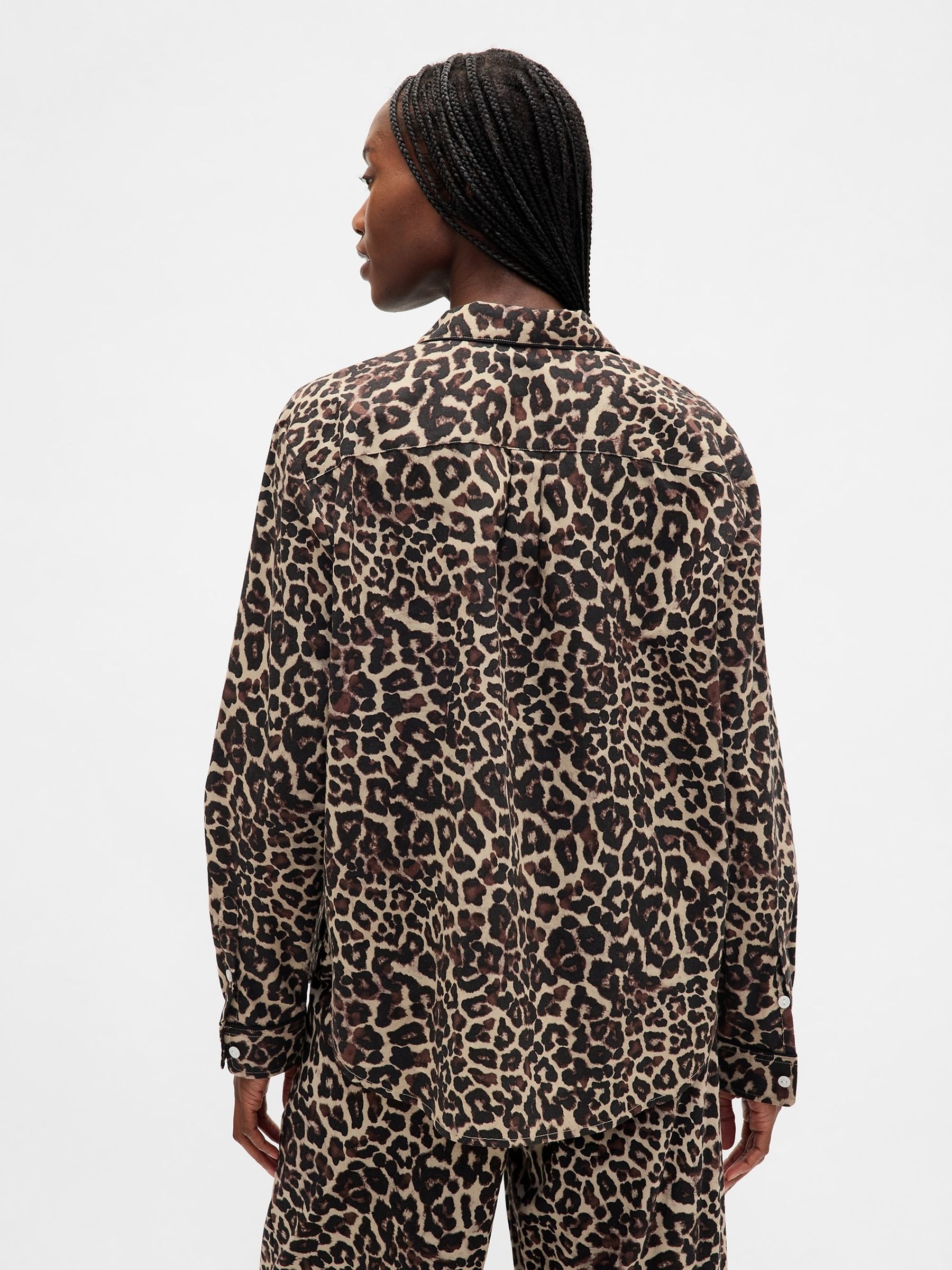 Leopard Print Brown Poplin Pyjama Shirt - Image 2 of 4