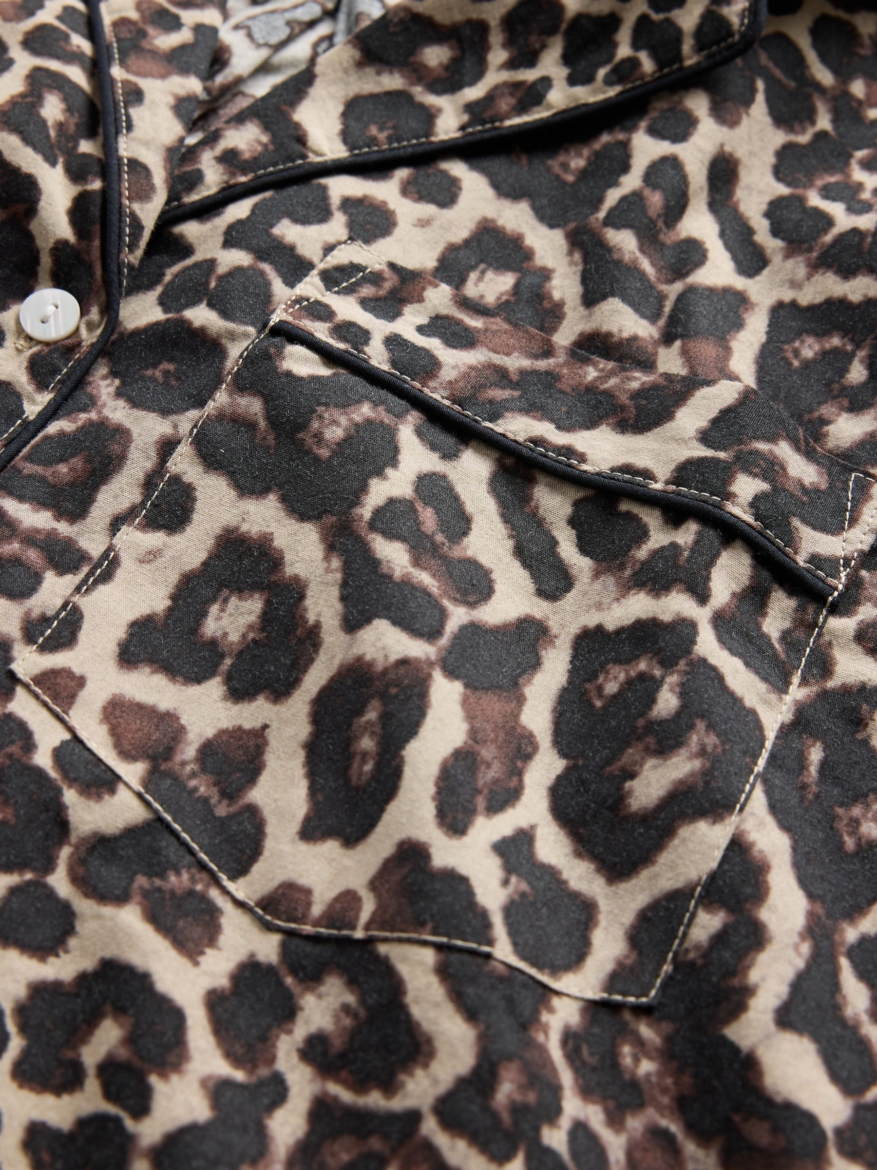 Leopard Print Brown Poplin Pyjama Shirt - Image 4 of 4