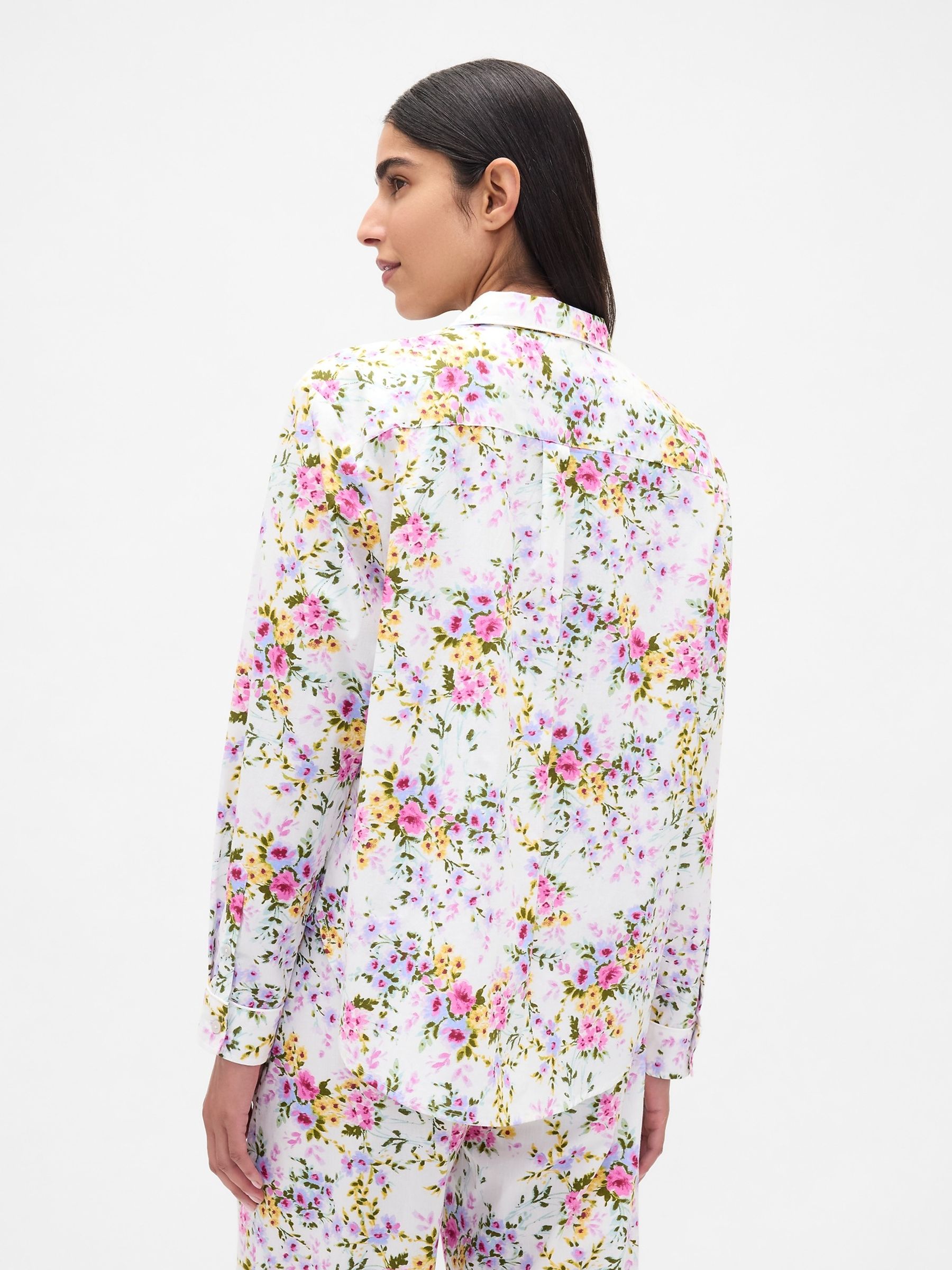White/Pink Floral Poplin Pyjama Shirt - Image 2 of 4