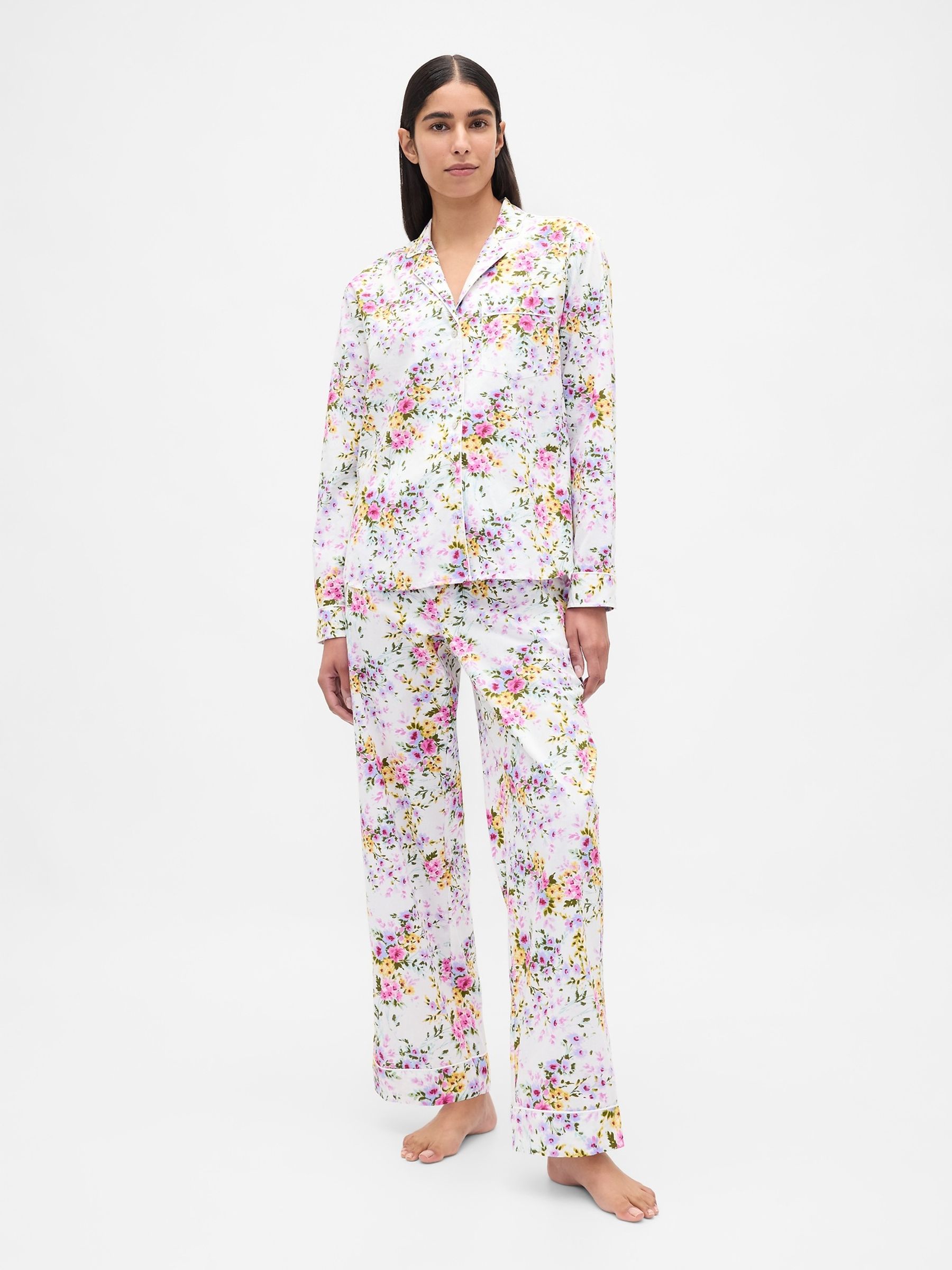 White/Pink Floral Poplin Pyjama Shirt - Image 3 of 4