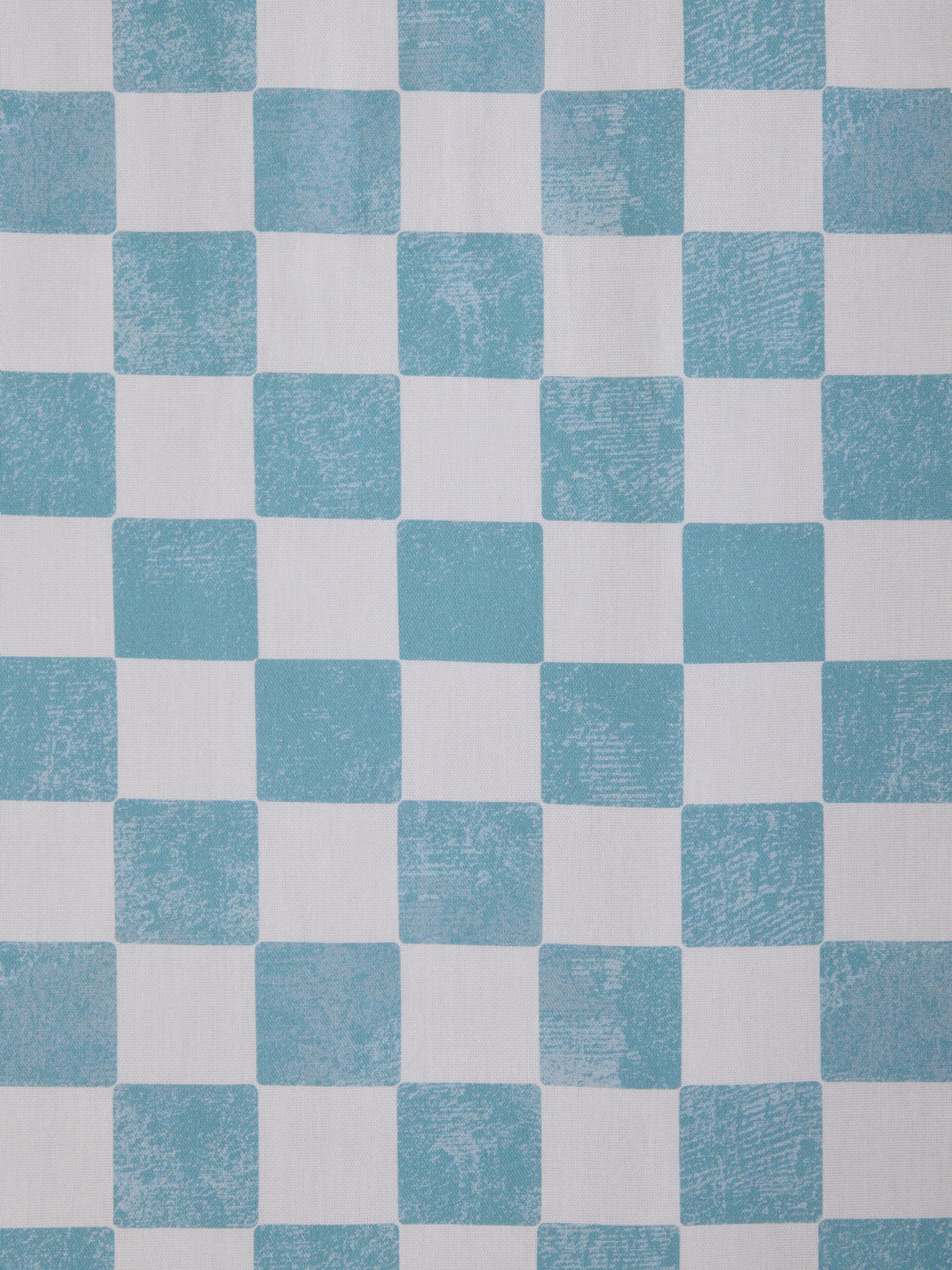 Teal Blue Checkerboard Blackout Lined Curtains - Image 5 of 5