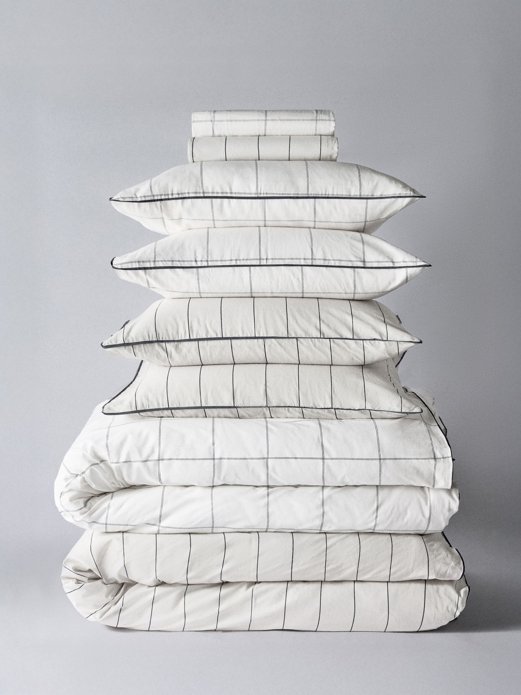 2 Pack Natural Stripe/Check Printed Duvet Cover and Pillowcase Set with Fitted Sheets - Image 1 of 6