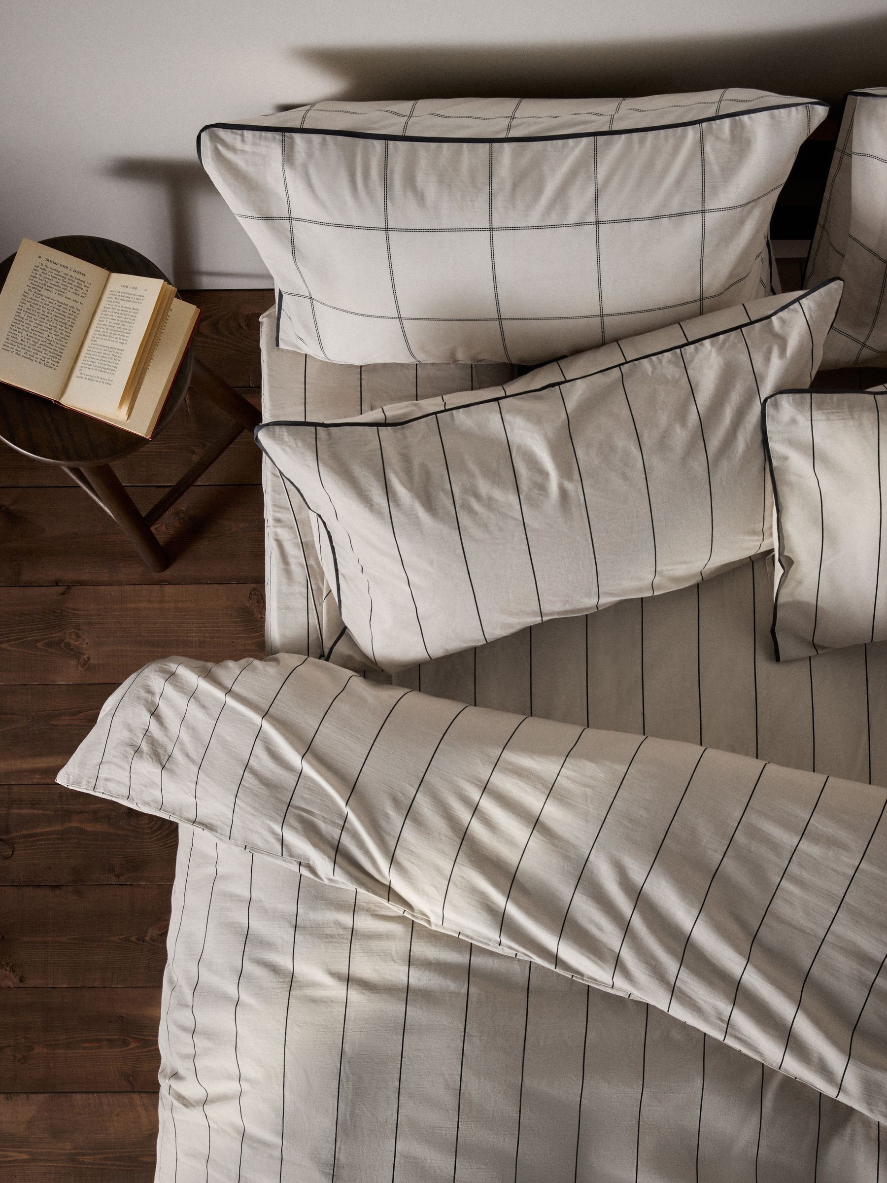 2 Pack Natural Stripe/Check Printed Duvet Cover and Pillowcase Set with Fitted Sheets - Image 3 of 6