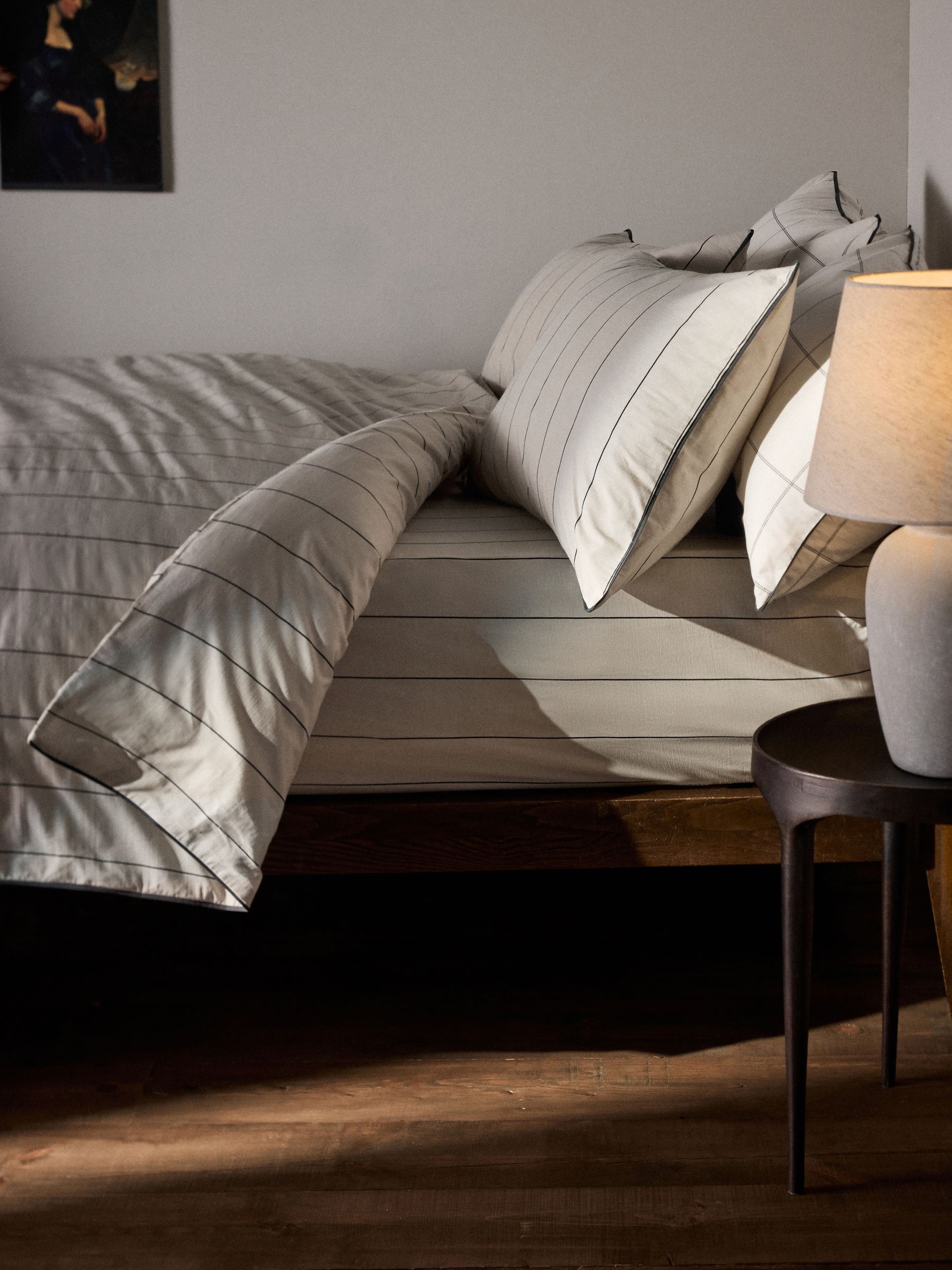 2 Pack Natural Stripe/Check Printed Duvet Cover and Pillowcase Set with Fitted Sheets - Image 4 of 6