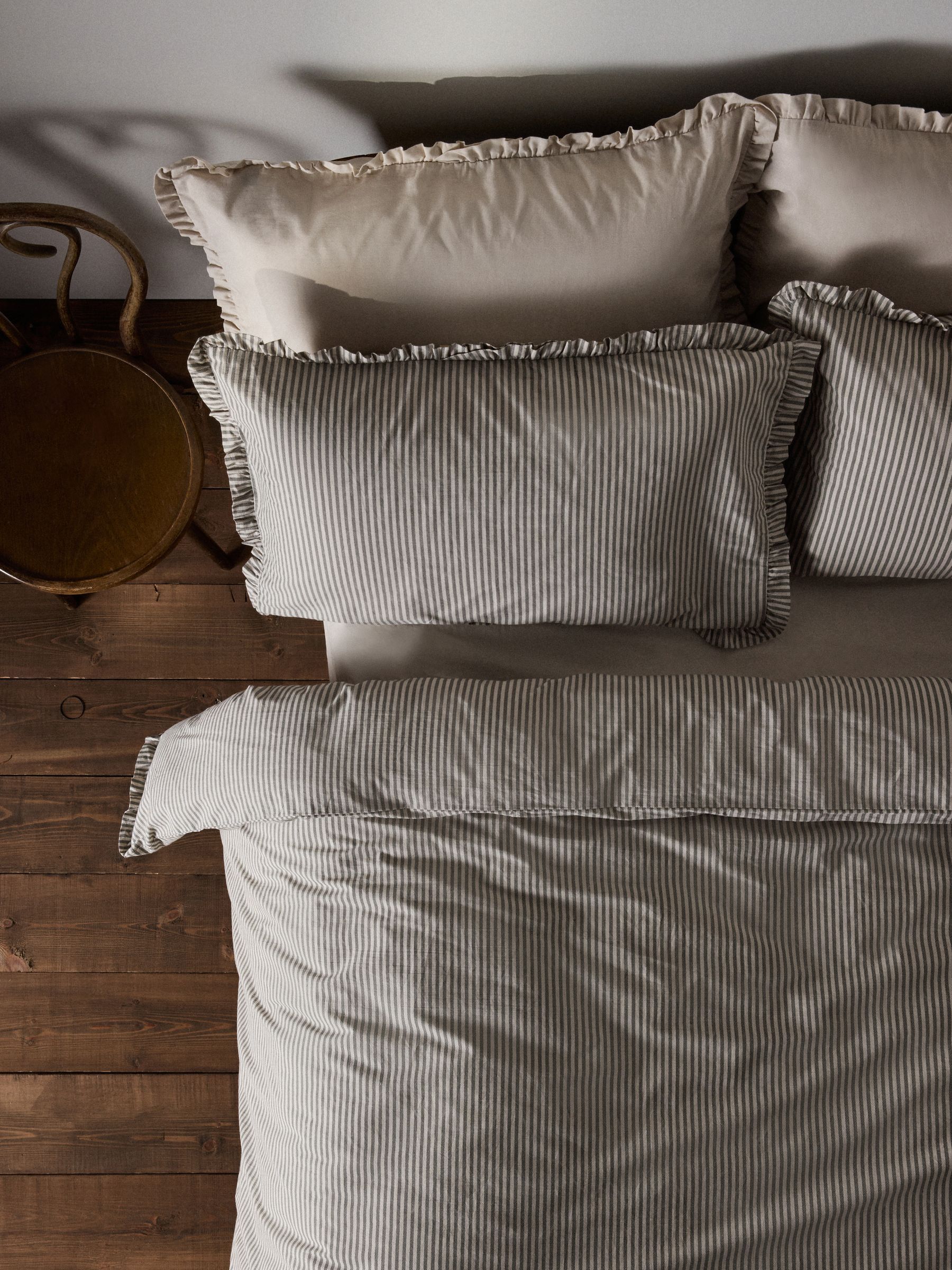 2 Pack Natural/Stripe Frill Duvet Cover and Pillowcase Set with Fitted Sheets - Image 4 of 6