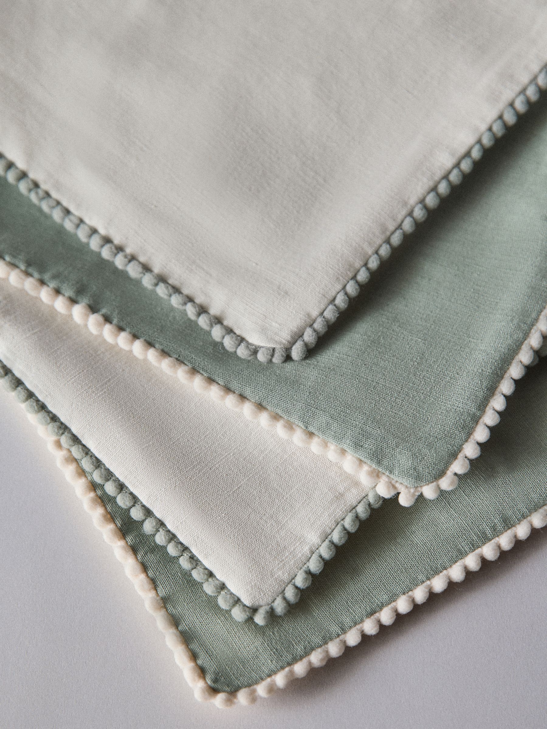 4 Pack Green/Natural Cotton Linen Pom Pom Cushion Covers - Image 4 of 4 4 Pack Green/Natural Cotton Linen Pom Pom Cushion Covers - Image 4 of 4