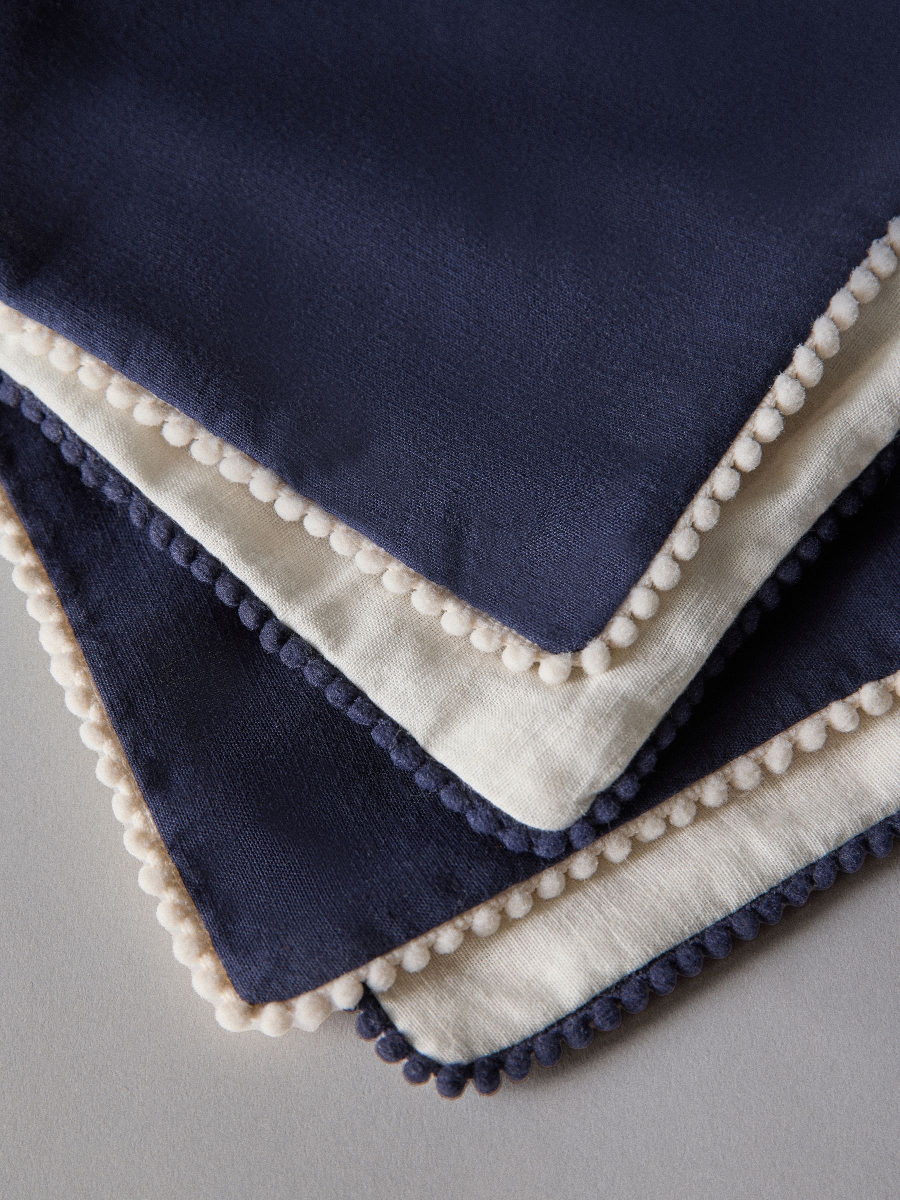 4 Pack Navy/Natural Cotton Linen Pom Pom Cushion Covers - Image 4 of 5