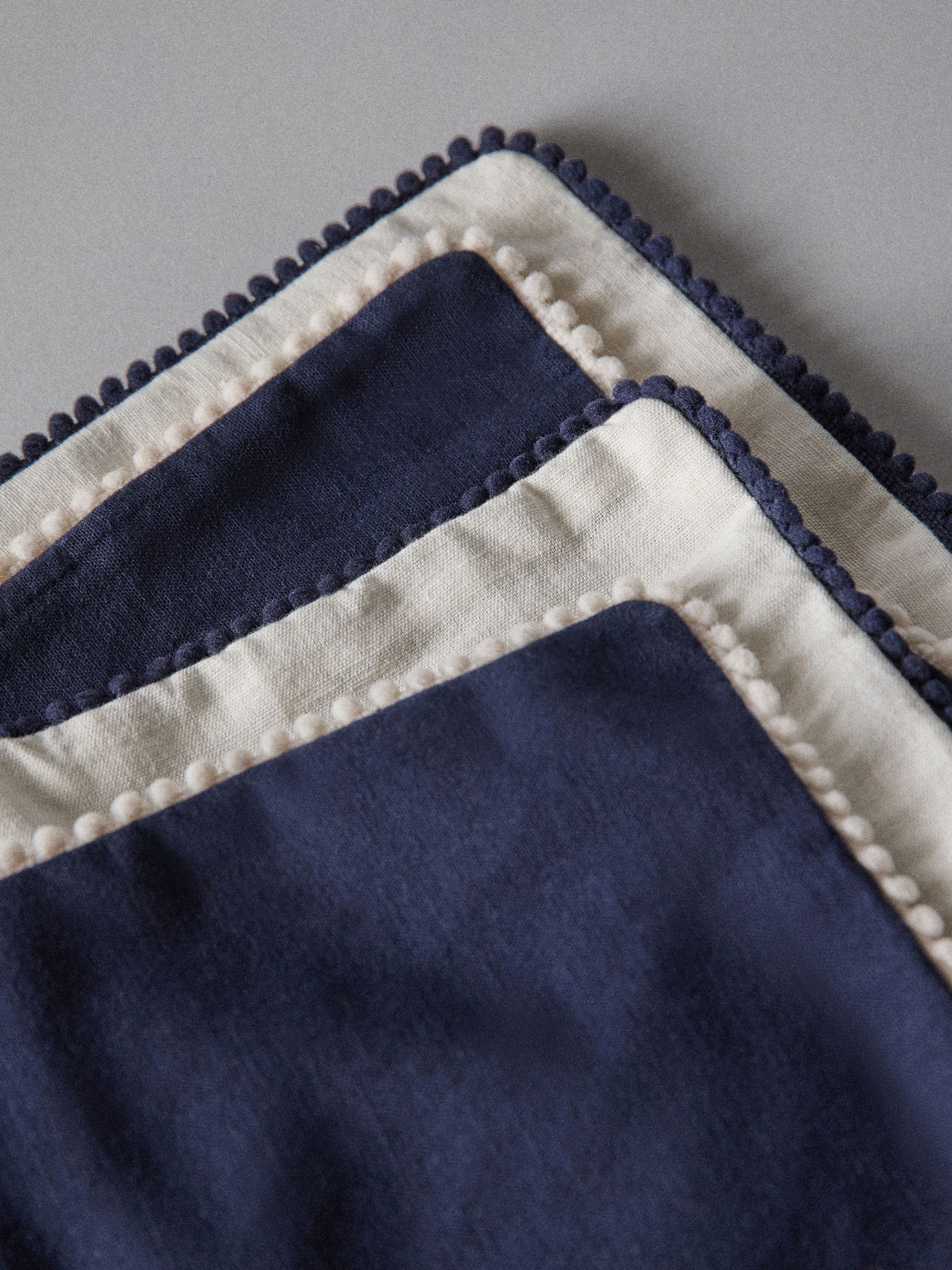 4 Pack Navy/Natural Cotton Linen Pom Pom Cushion Covers - Image 5 of 5