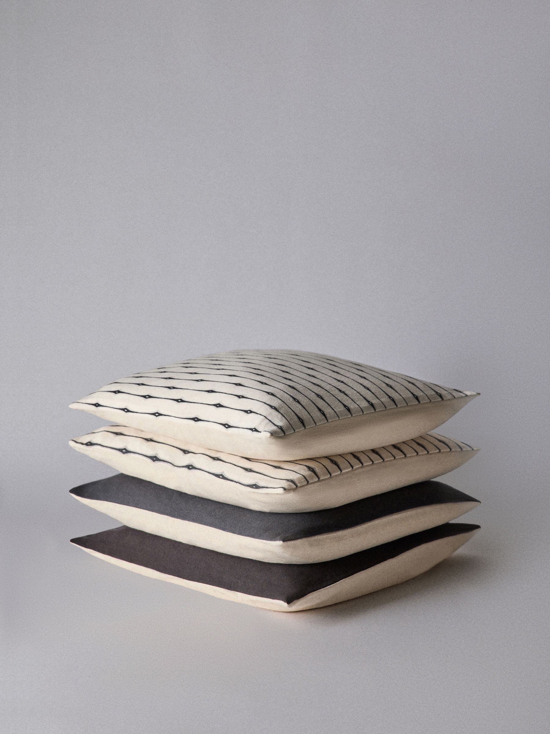 4 Pack Black/Natural Diamond Woodblock Printed Cotton Cushion Covers - Image 1 of 5