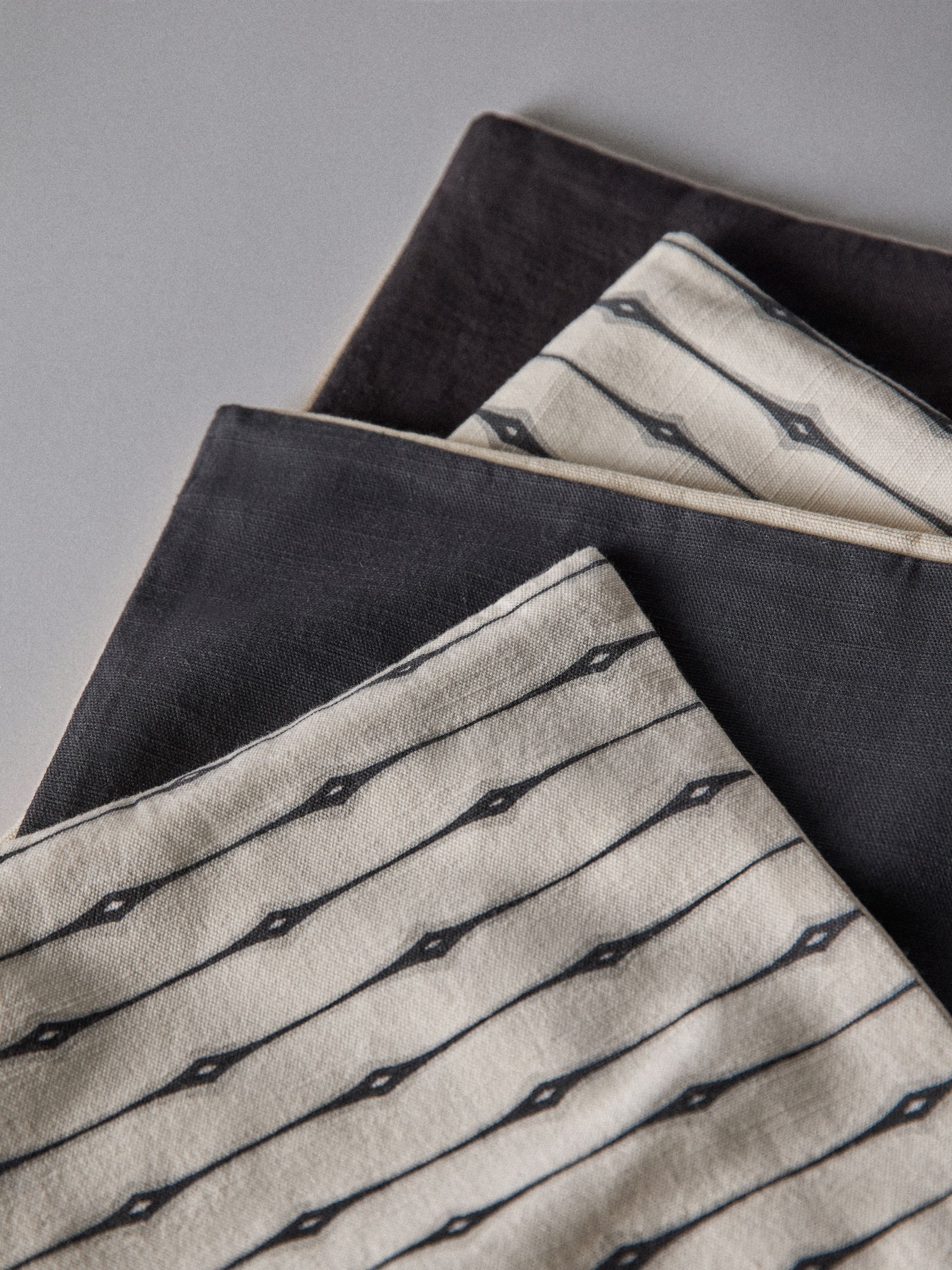 4 Pack Black/Natural Diamond Woodblock Printed Cotton Cushion Covers - Image 4 of 5