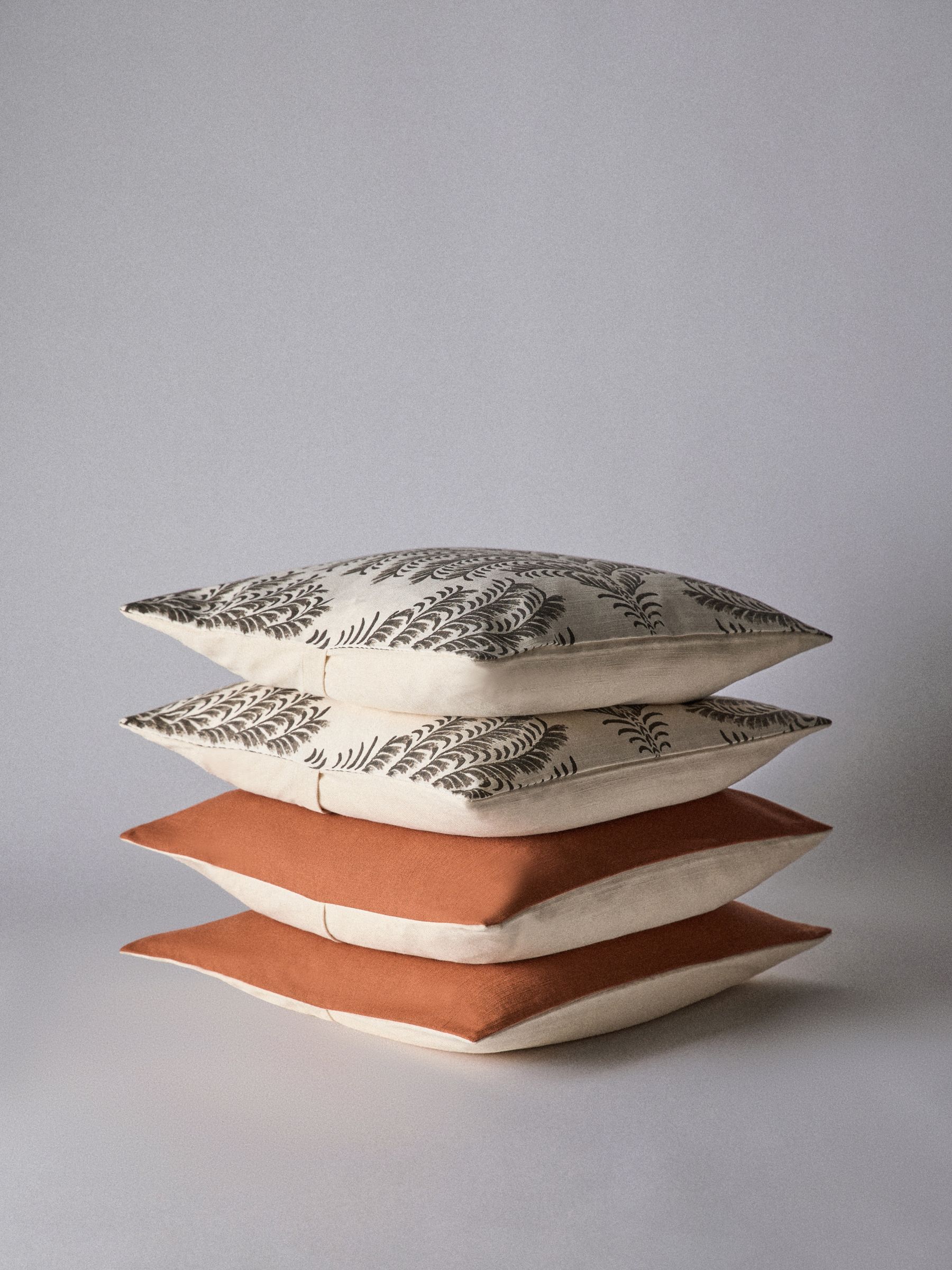 4 Pack Rust/Natural Palm Woodblock Printed Cotton Cushion Covers - Image 1 of 5 4 Pack Rust/Natural Palm Woodblock Printed Cotton Cushion Covers - Image 1 of 5