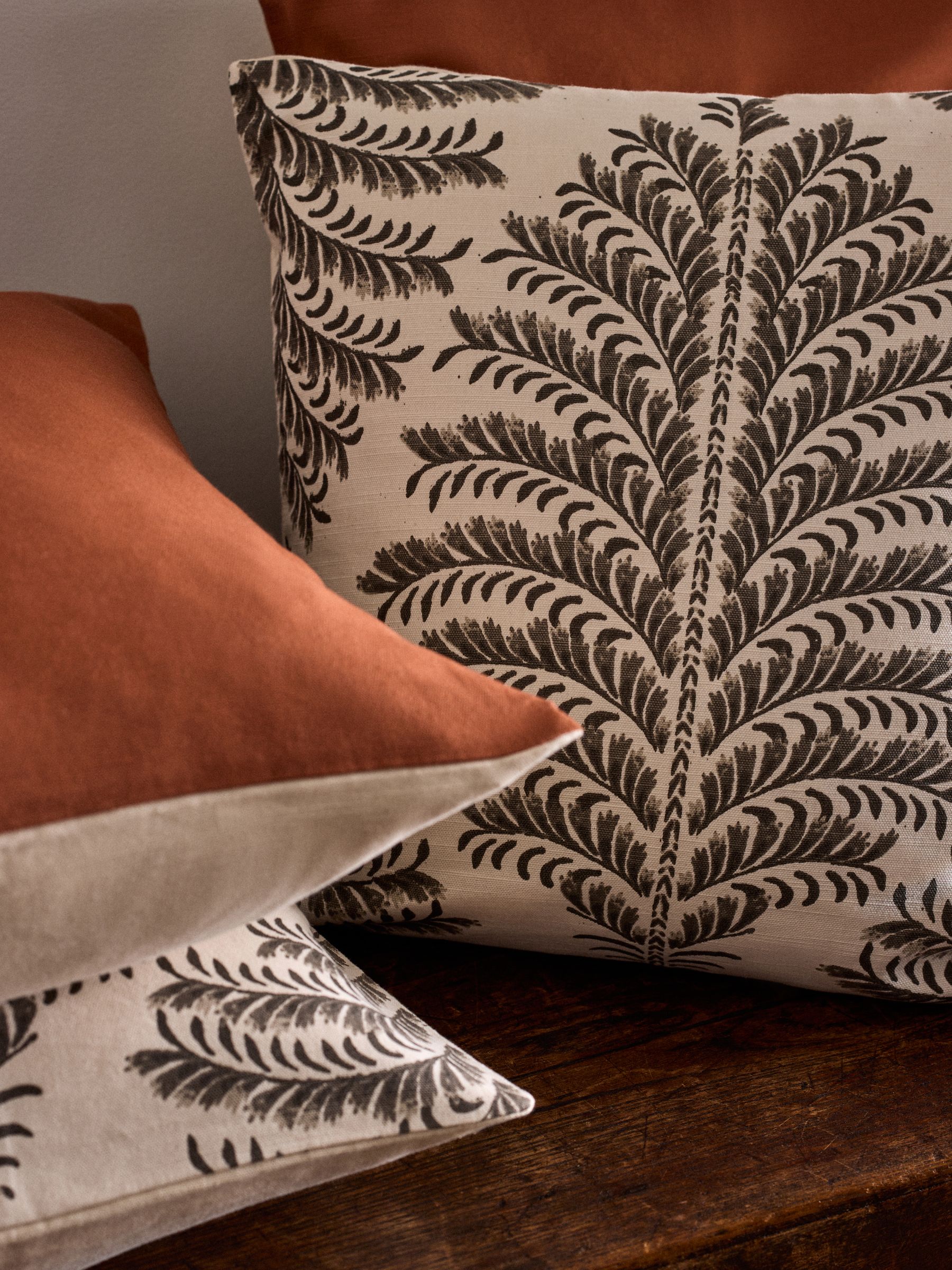 4 Pack Rust/Natural Palm Woodblock Printed Cotton Cushion Covers - Image 3 of 5