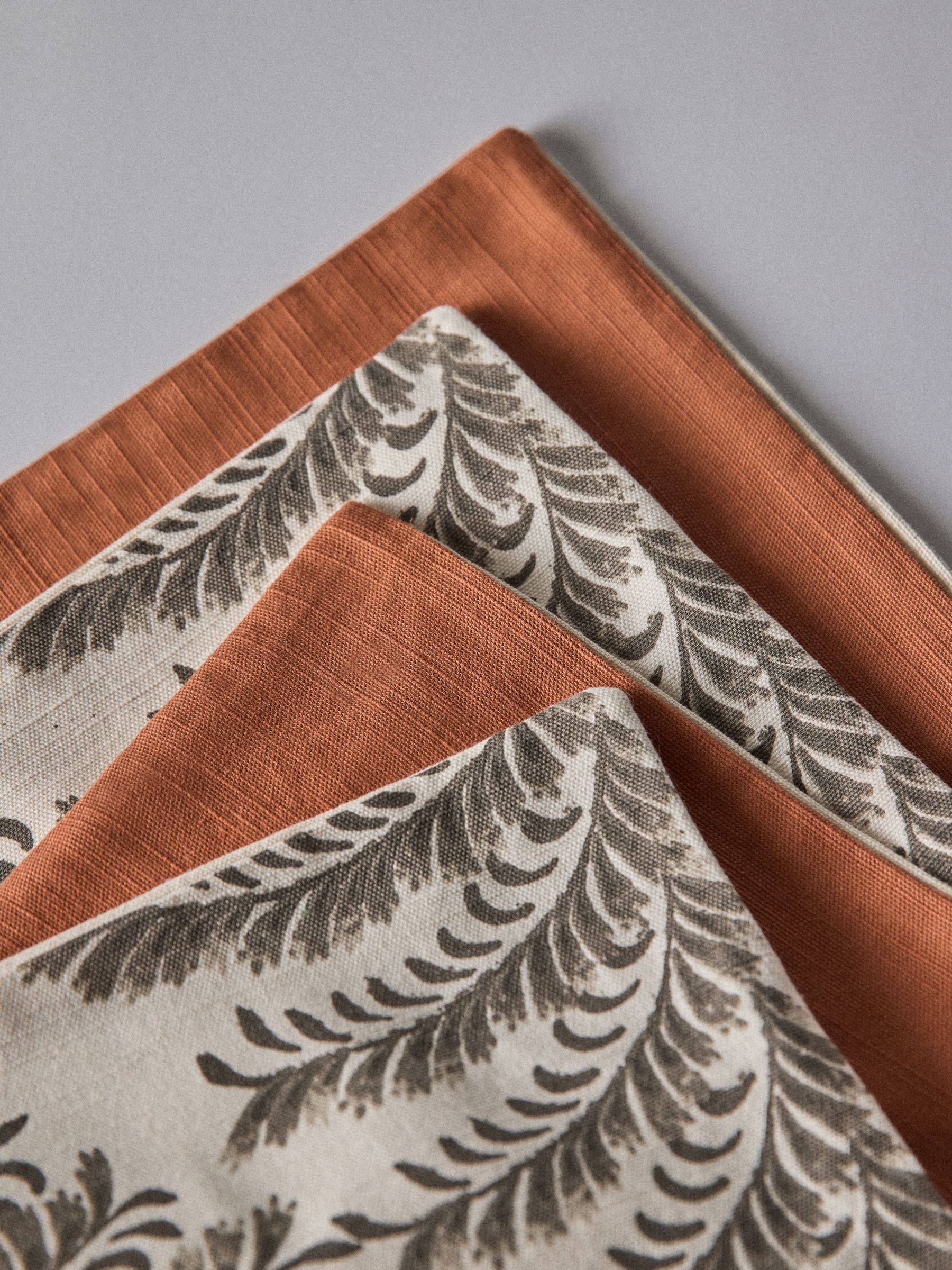 4 Pack Rust/Natural Palm Woodblock Printed Cotton Cushion Covers - Image 4 of 5