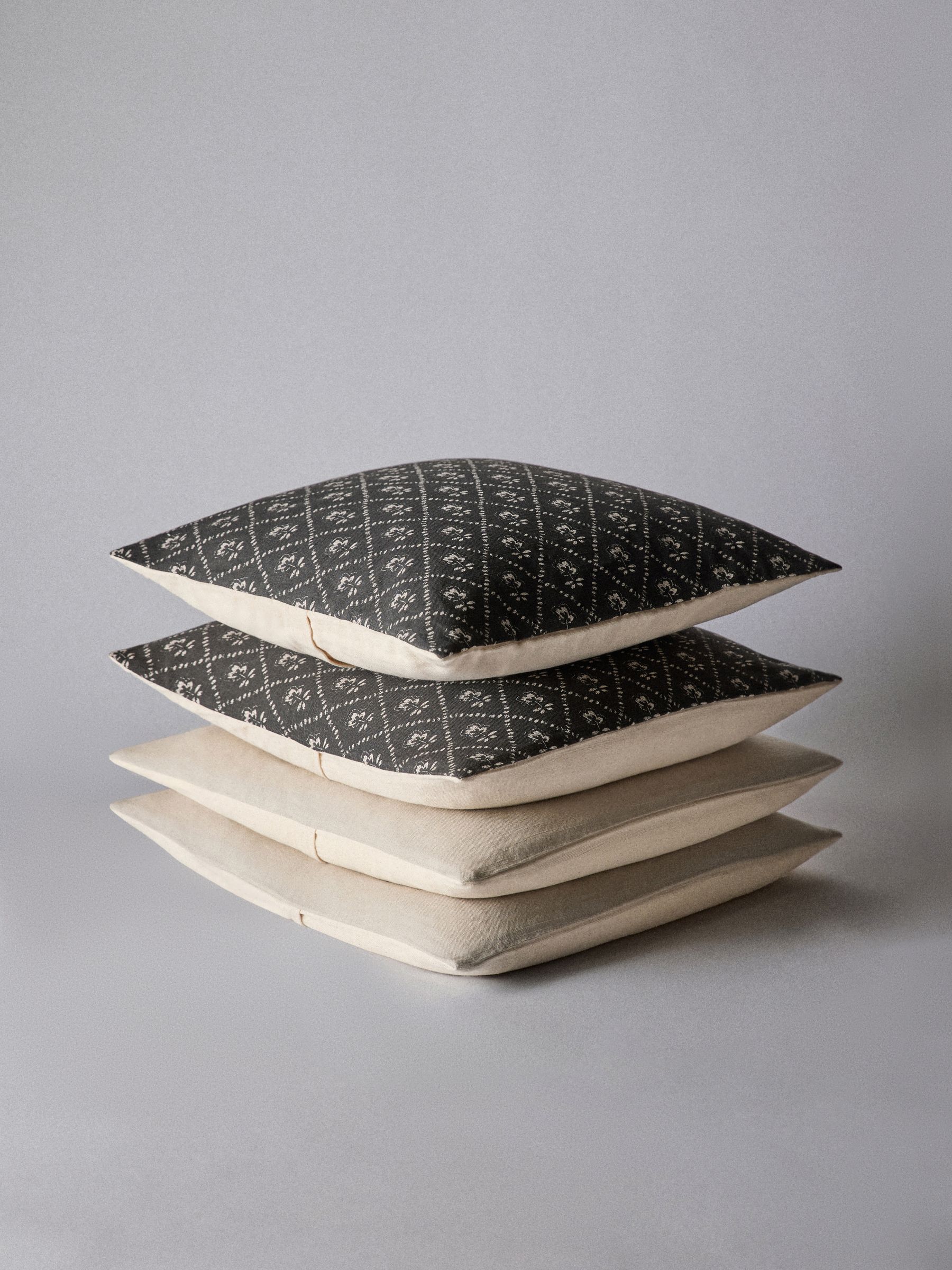 4 Pack Black / Natural Woodblock Printed Cotton Cushion Covers - Image 1 of 5