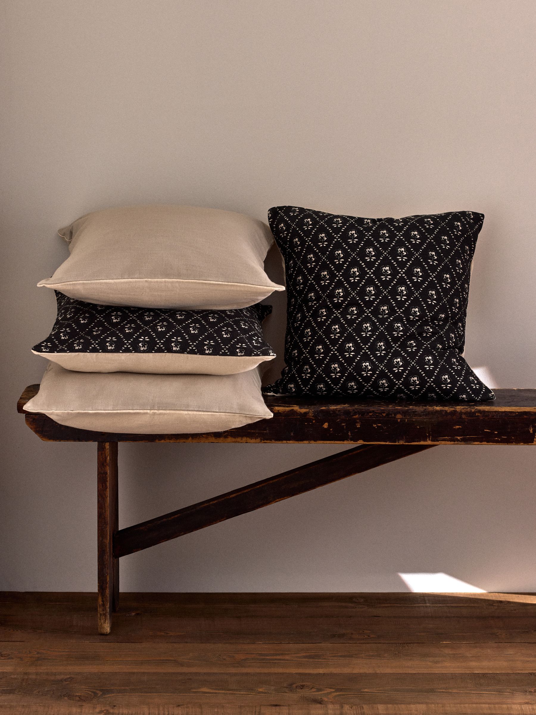 4 Pack Black / Natural Woodblock Printed Cotton Cushion Covers - Image 2 of 5 4 Pack Black / Natural Woodblock Printed Cotton Cushion Covers - Image 2 of 5