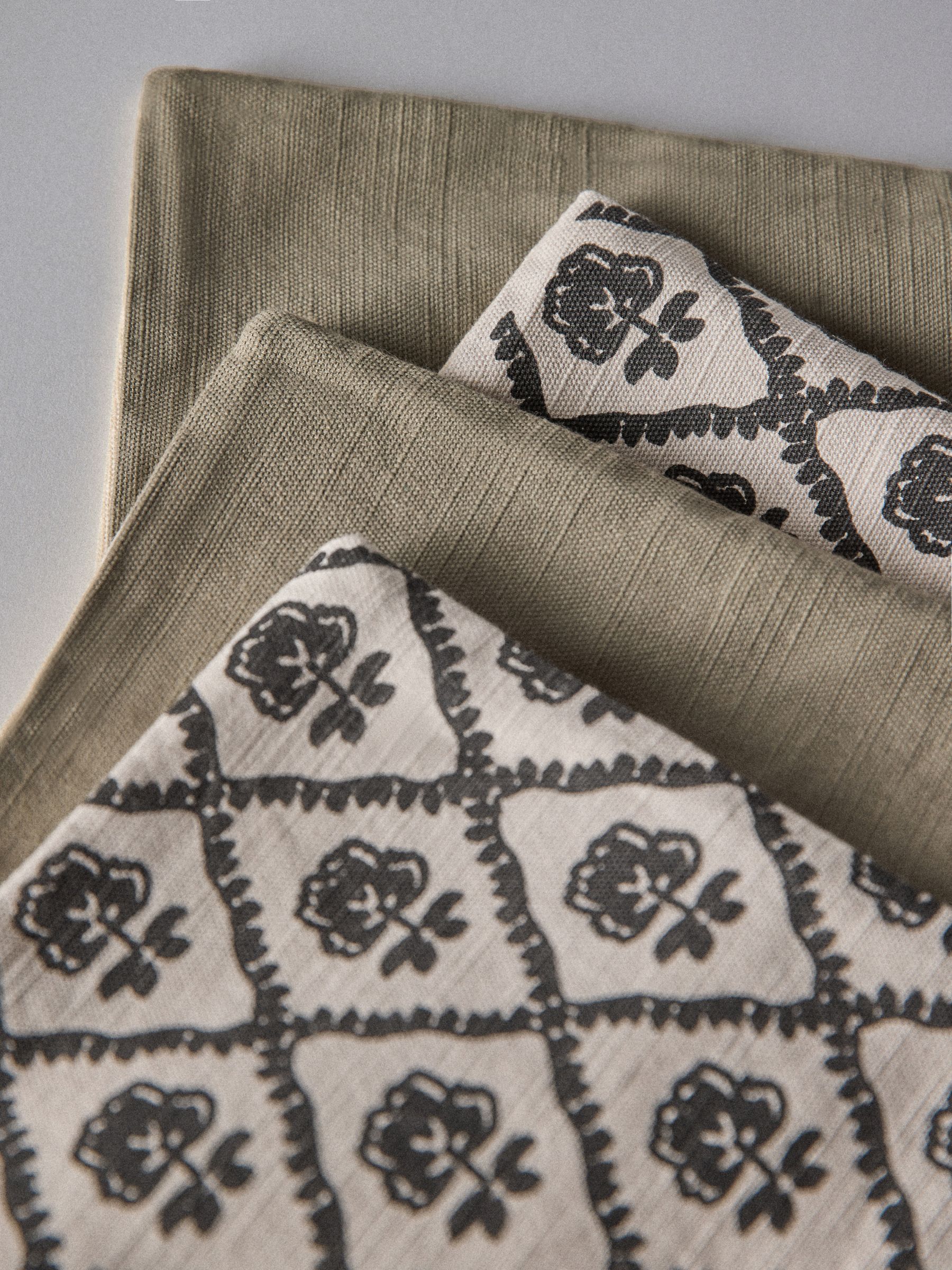 4 Pack Natural Woodblock Printed Cotton Cushion Covers - Image 3 of 4