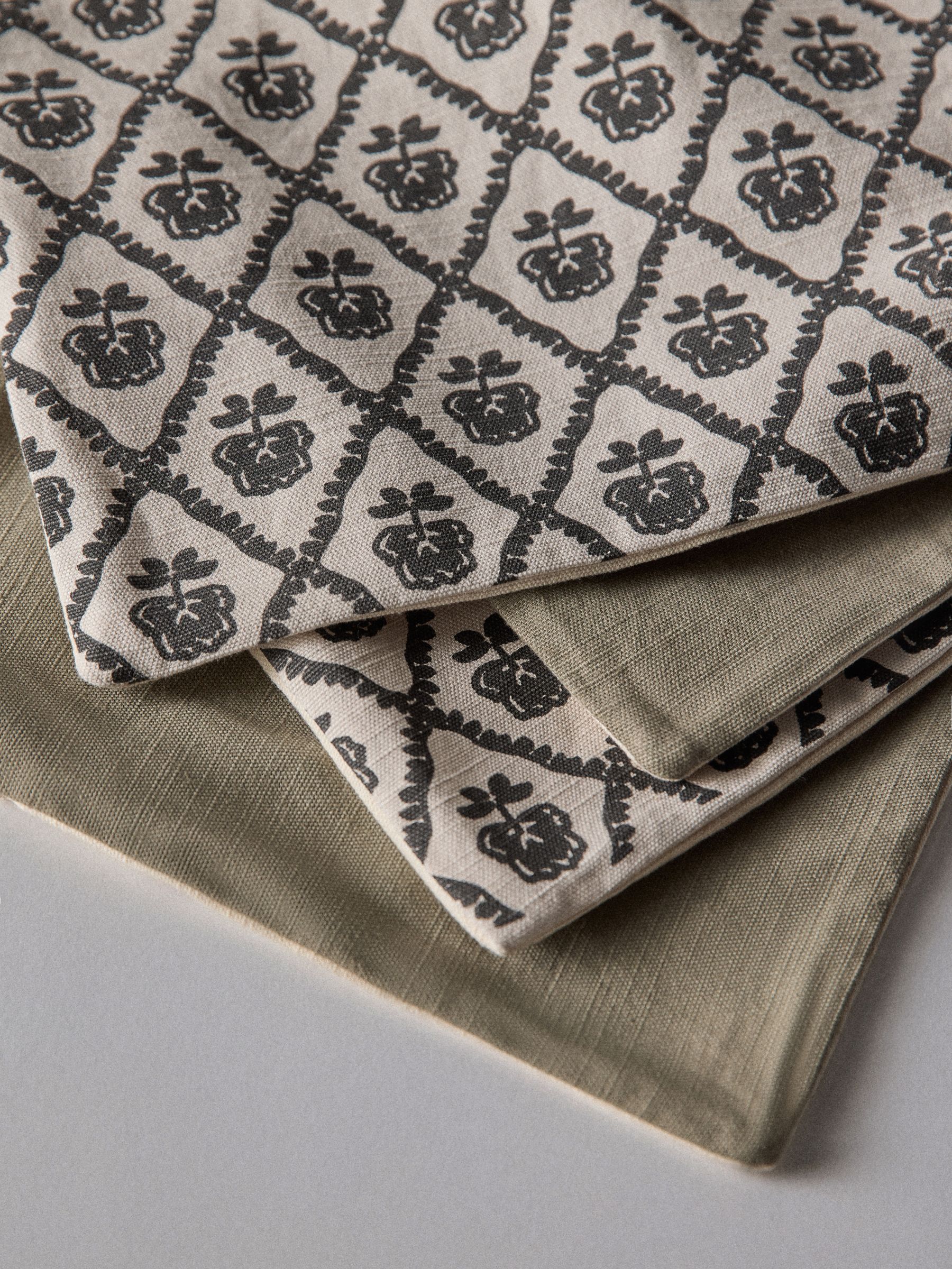 4 Pack Natural Woodblock Printed Cotton Cushion Covers - Image 4 of 4