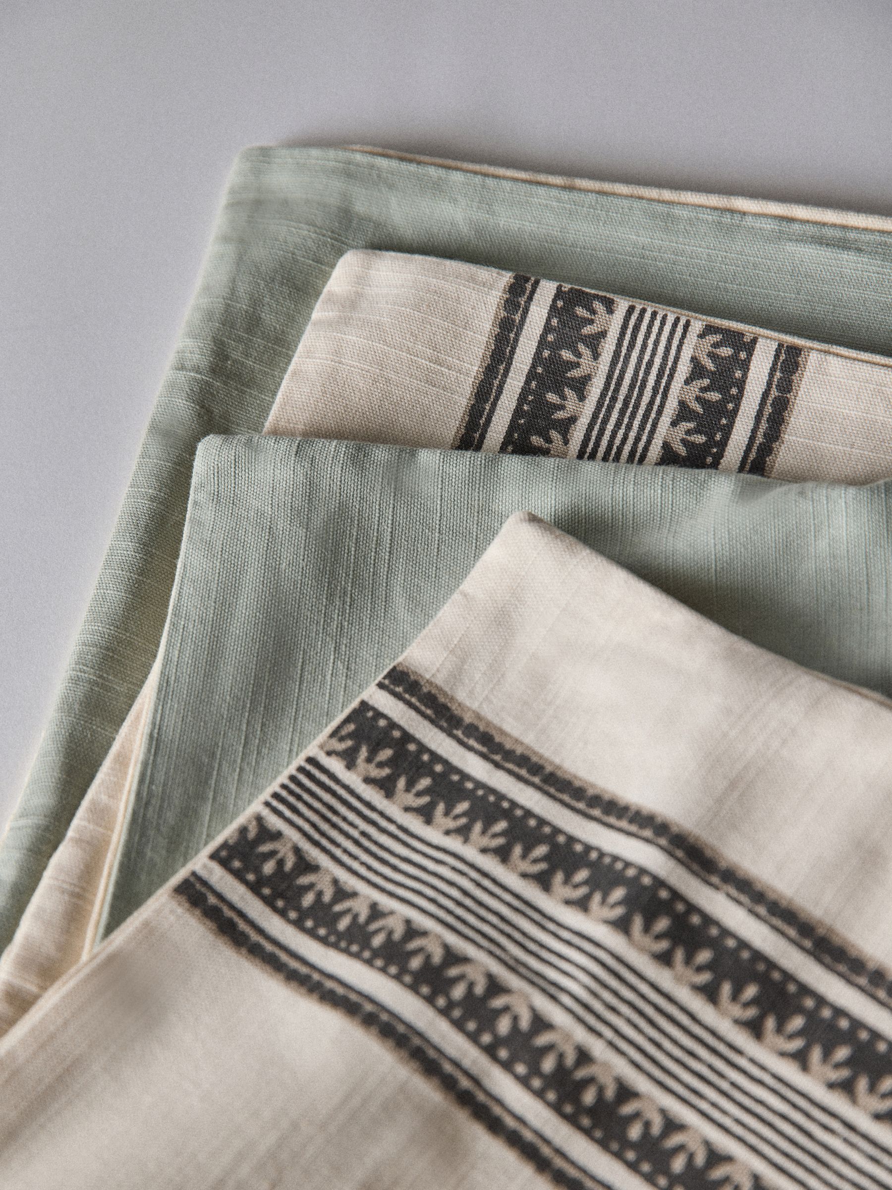 4 Pack Green/Natural Stripe Woodblock Printed Cotton Cushion Covers - Image 4 of 5