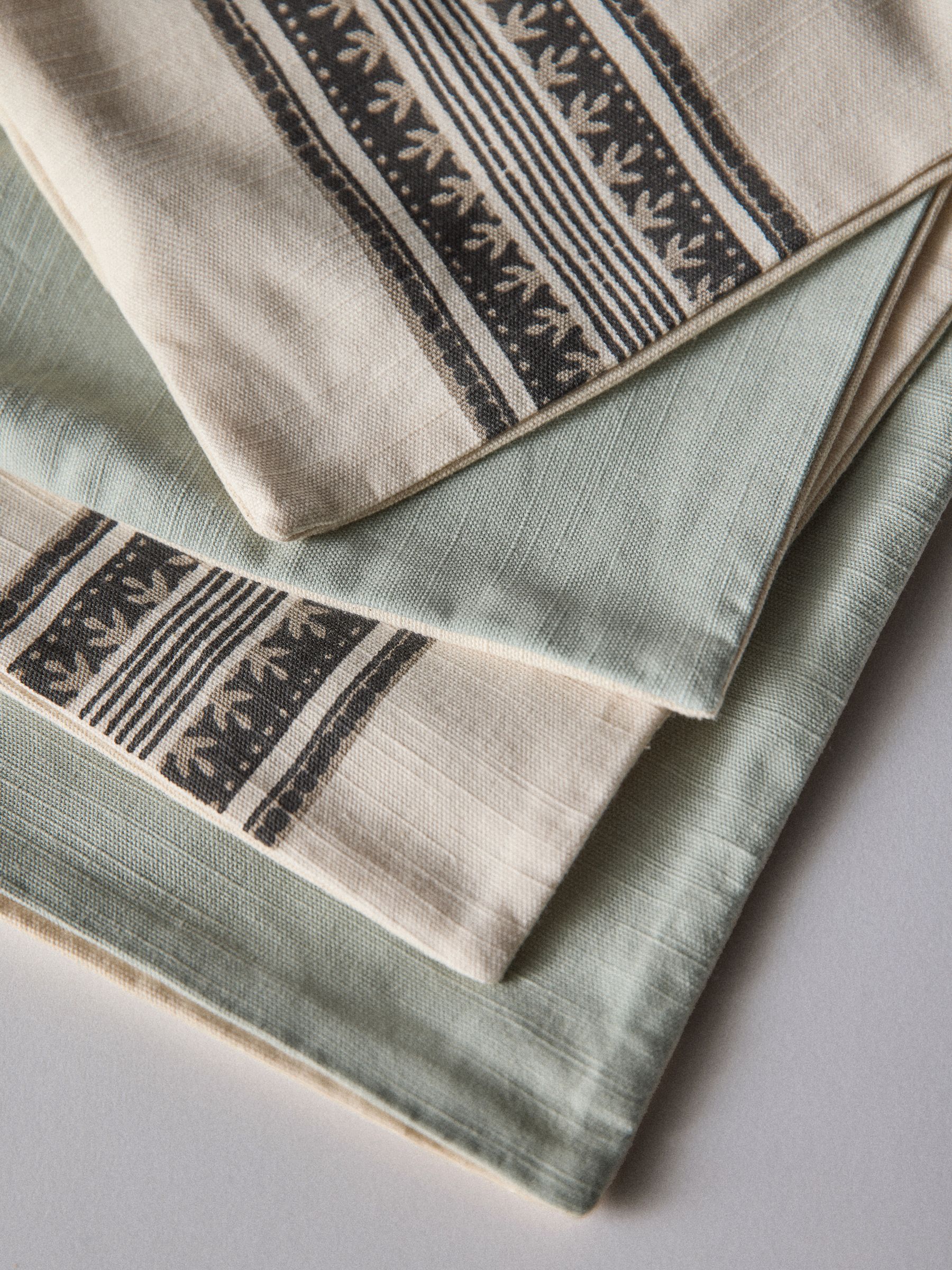 4 Pack Green/Natural Stripe Woodblock Printed Cotton Cushion Covers - Image 5 of 5