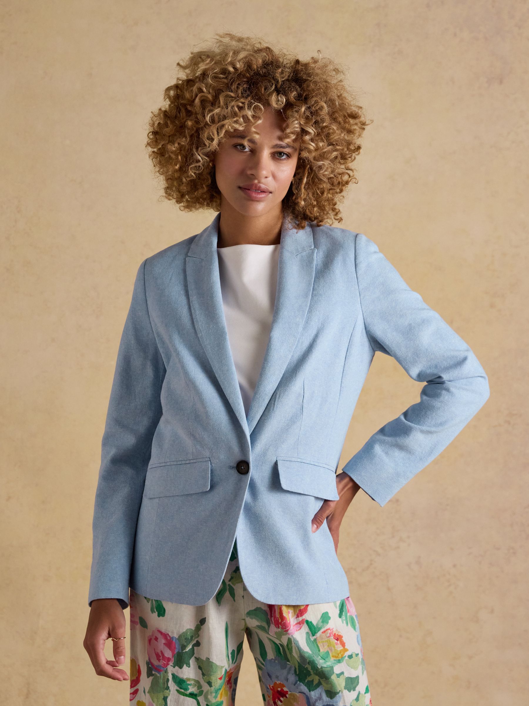 Blue Linen Blend Blazer - Image 1 of 10