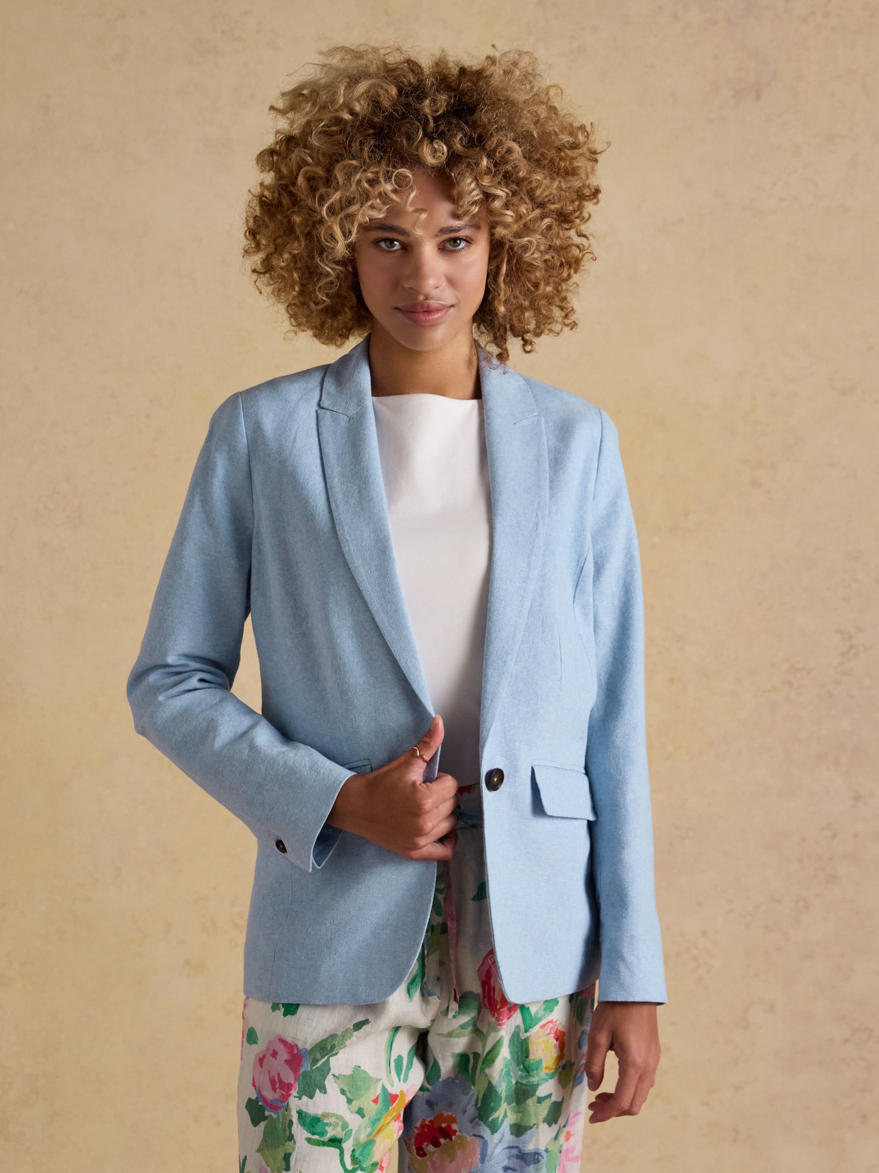 Blue Linen Blend Blazer - Image 5 of 10