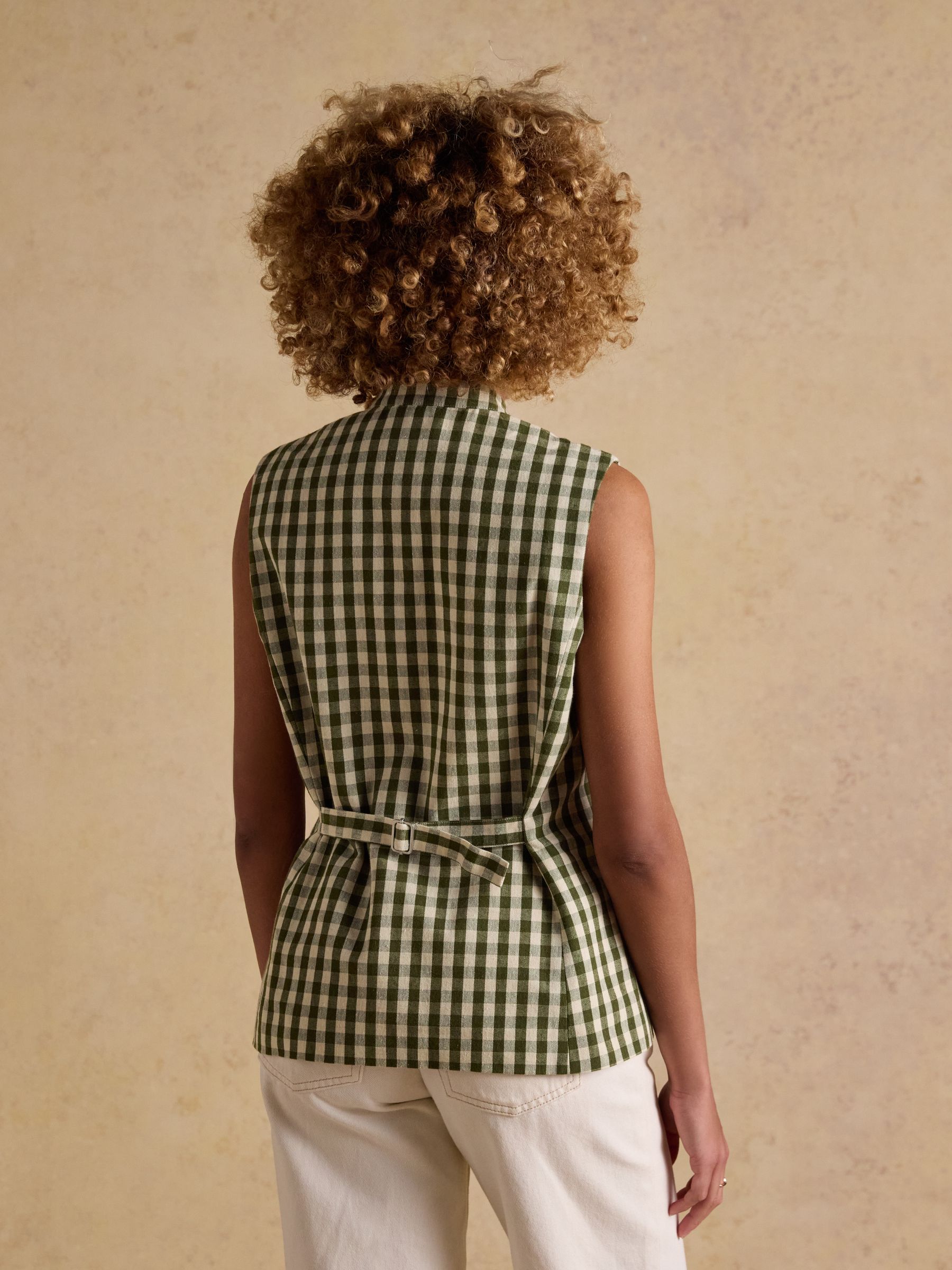 Nehru Collar Green Gingham Waistcoat - Image 2 of 10