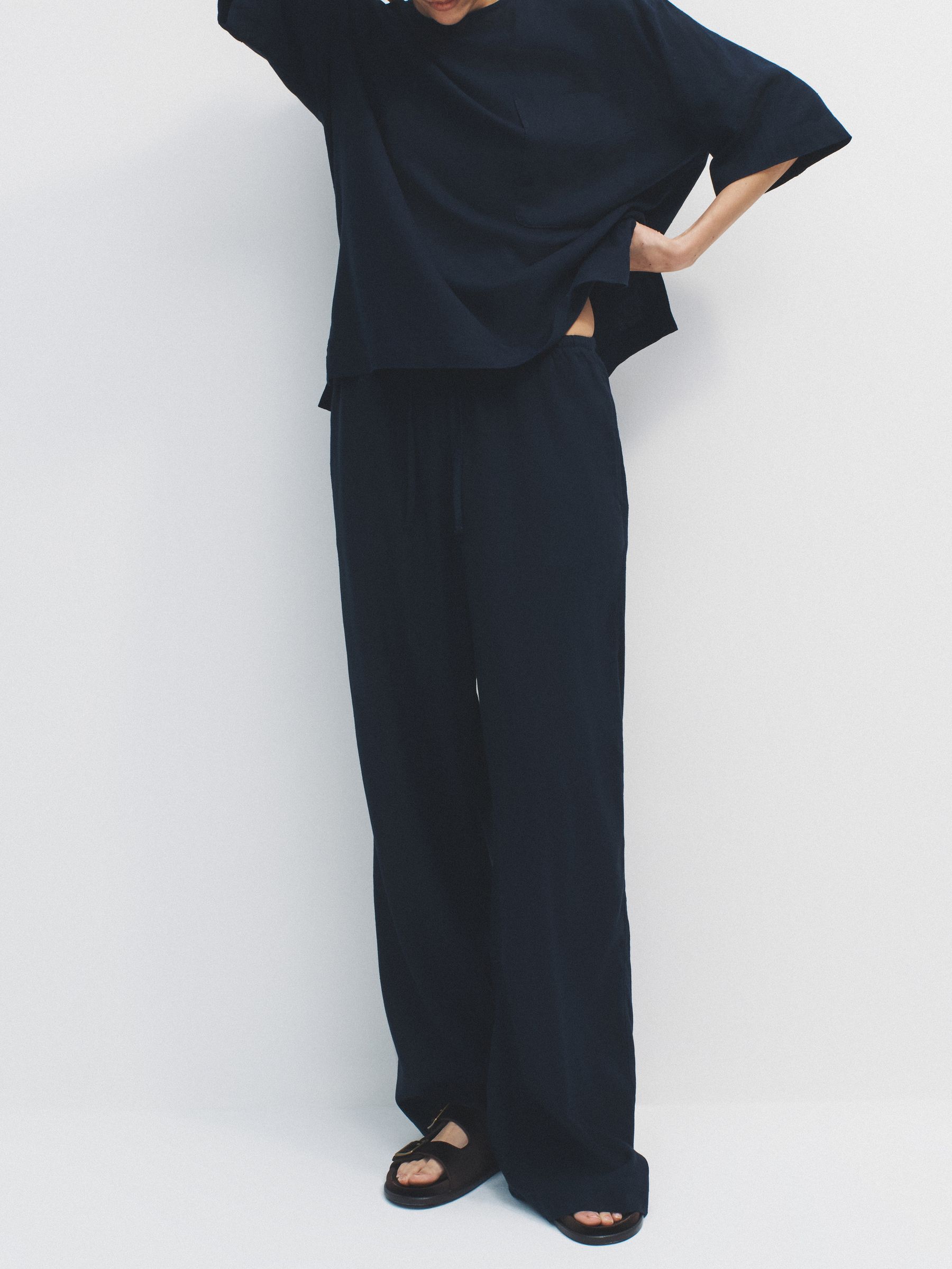 White/Navy Blue/Gingham Wide Leg Trouser With Linen 3 Pack - Image 3 of 6