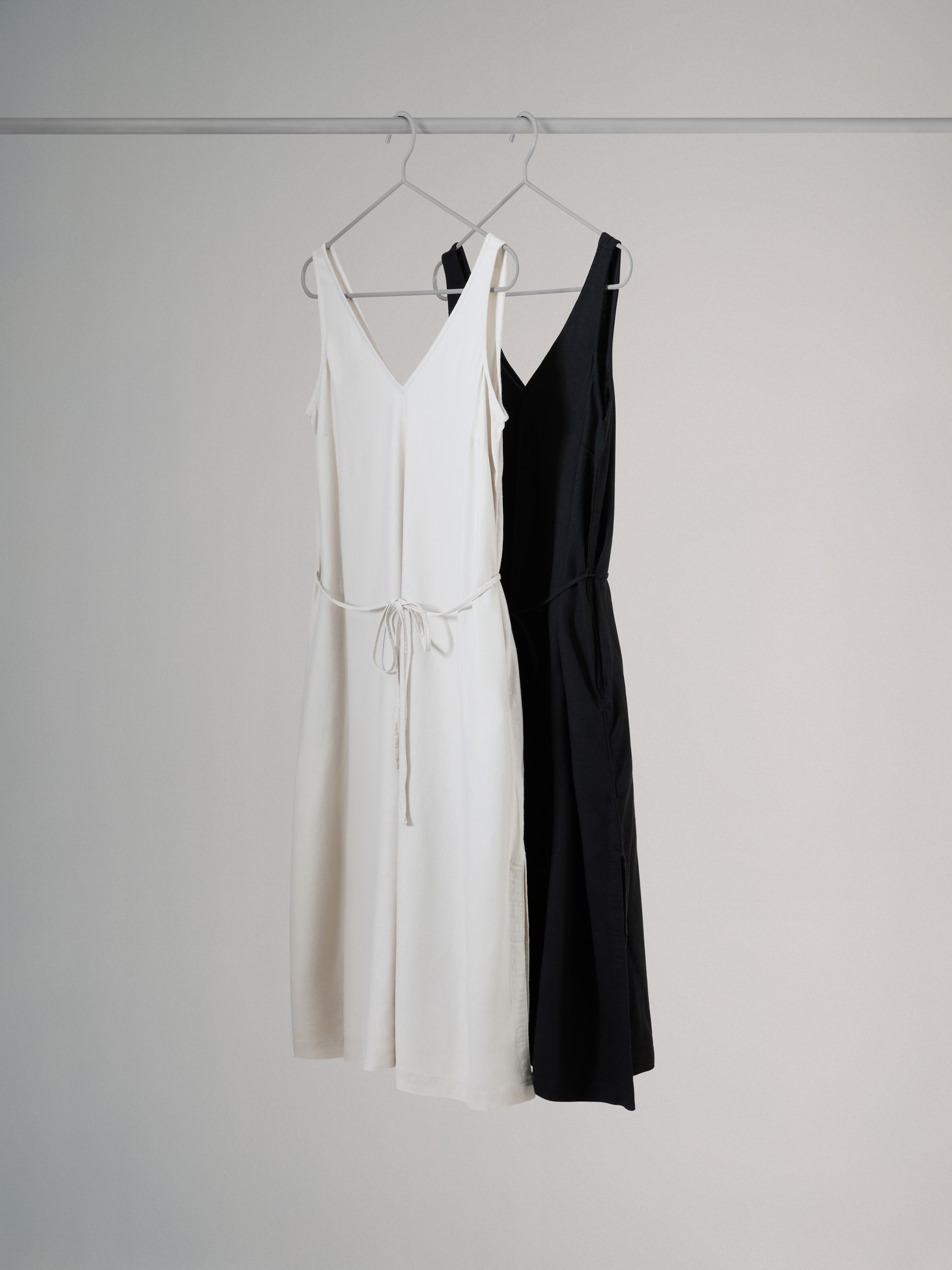 Black/Stone 2 Pack Tie Waist Dresses With Linen - Image 1 of 3