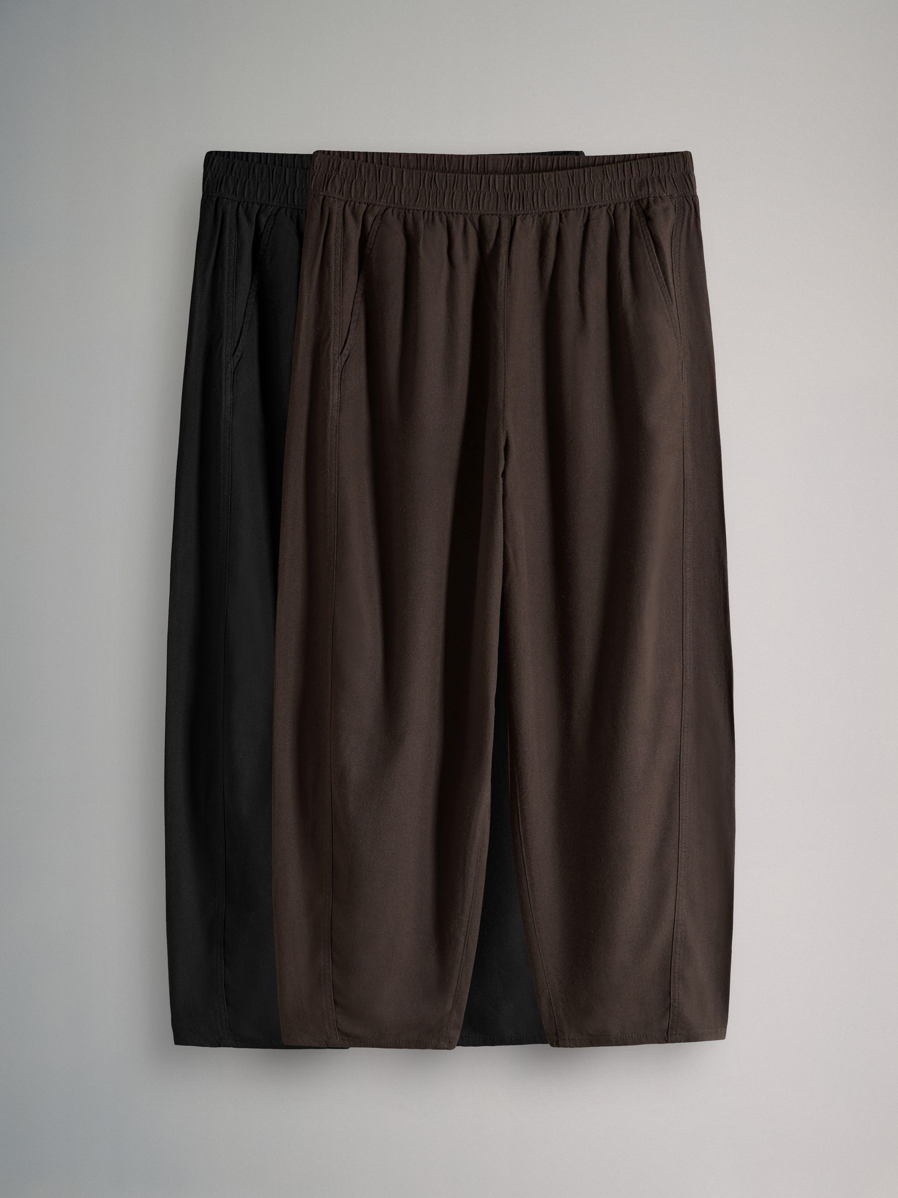 2 Pack Barrel Leg Trousers With Linen Chocolate Brown/Black - Image 2 of 6