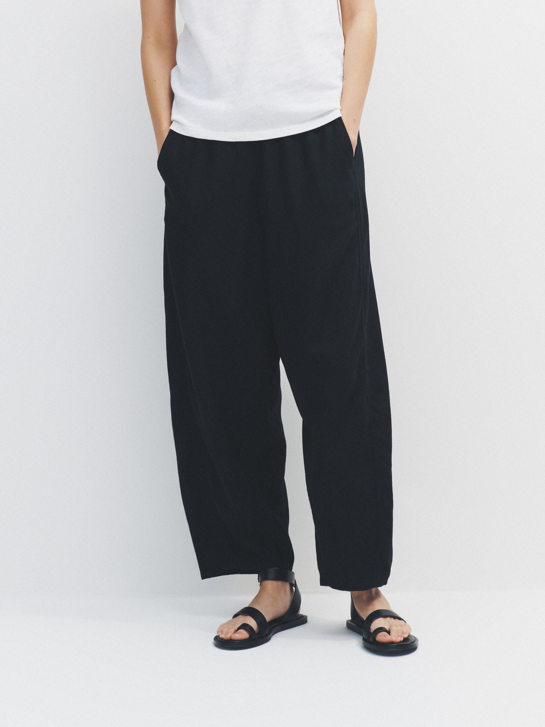 2 Pack Barrel Leg Trousers With Linen Chocolate Brown/Black - Image 4 of 6