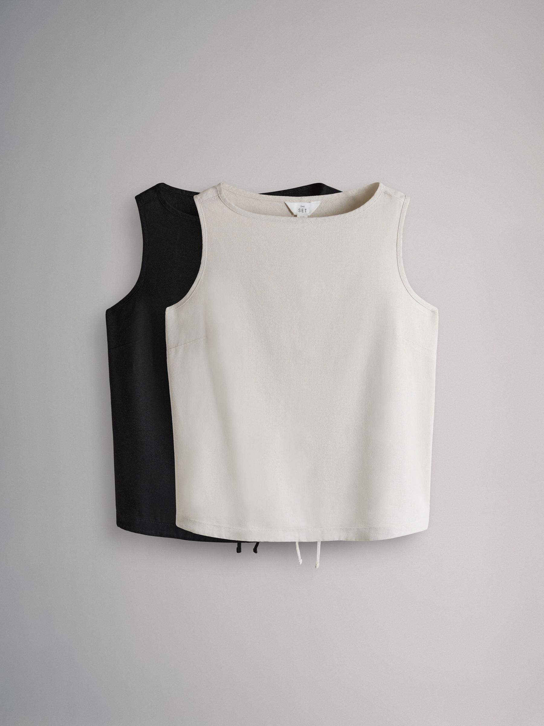 2 Pack Tie Hem Tops With Linen Black/Stone - Image 2 of 6