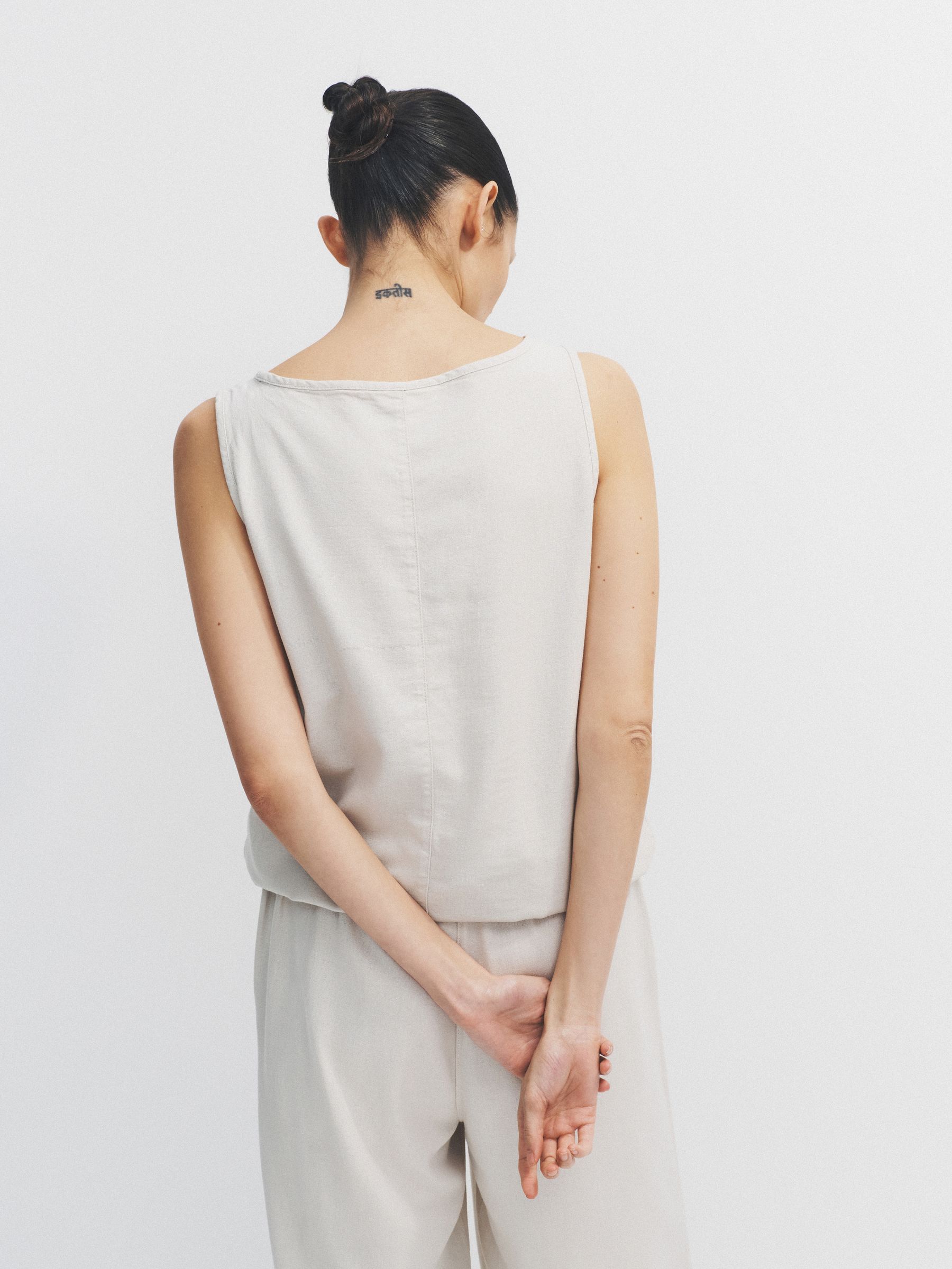 2 Pack Tie Hem Tops With Linen Black/Stone - Image 3 of 6