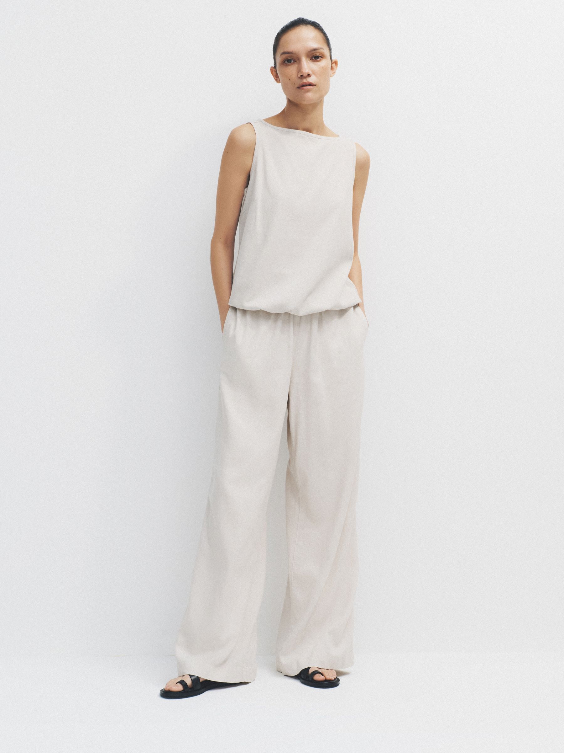 2 Pack Tie Hem Tops With Linen Black/Stone - Image 4 of 6