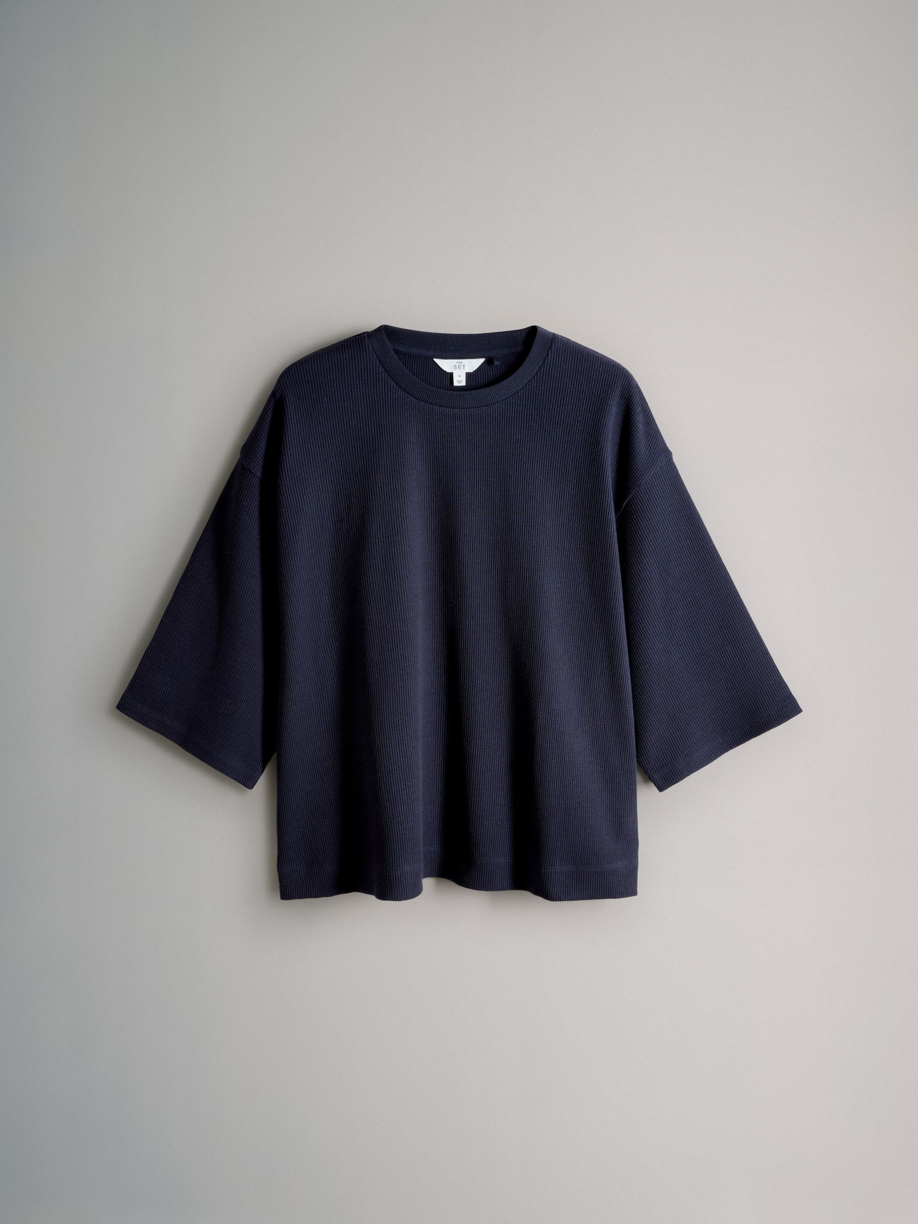 2 Pack Oversized T-Shirt and Short Waffle Lounge Set Navy/Ecru Cream - Image 3 of 6