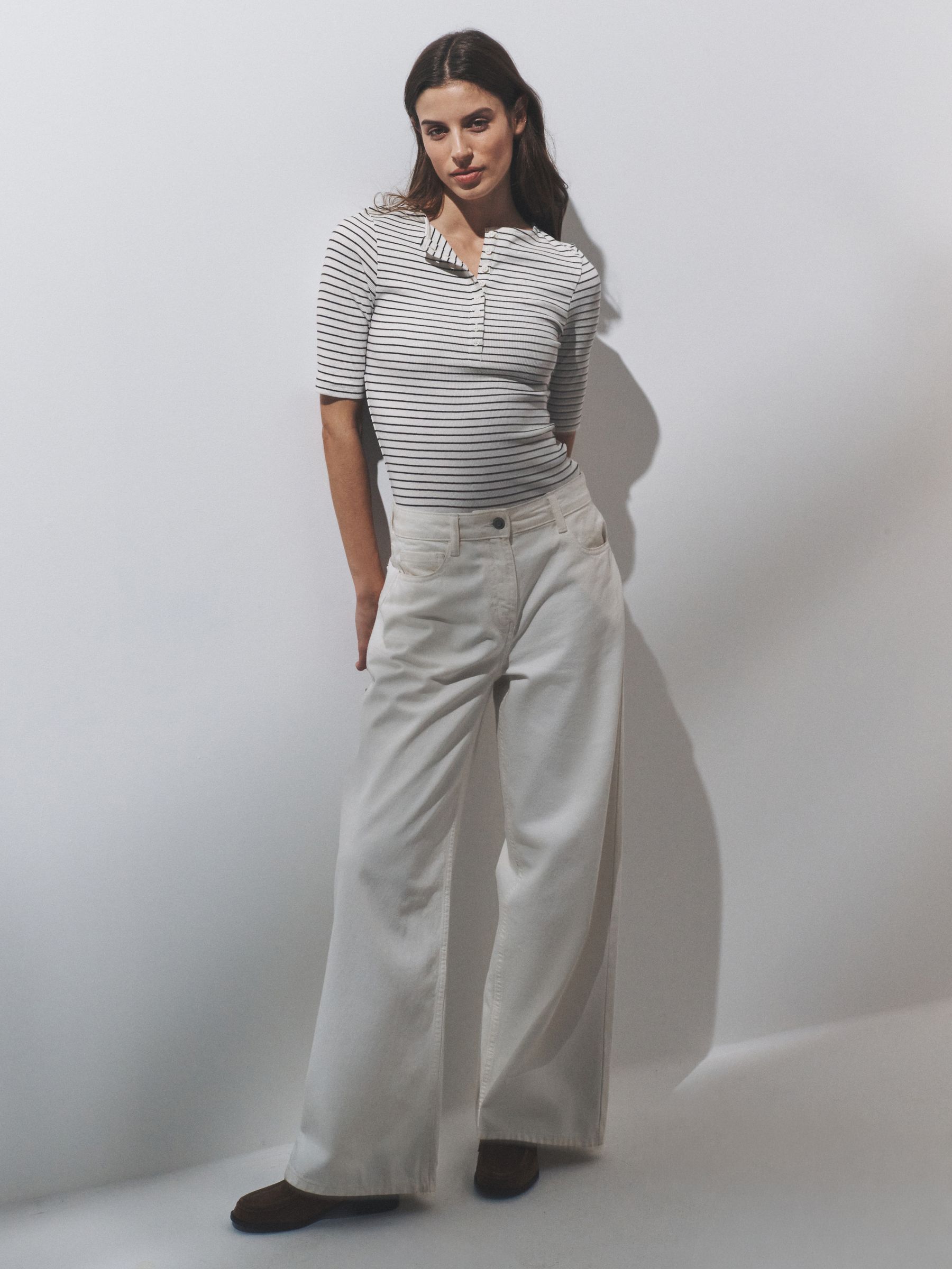 4 Pack Ribbed Half Sleeve Henley T Shirt Navy/Light Blue/White/Stripe - Image 3 of 6